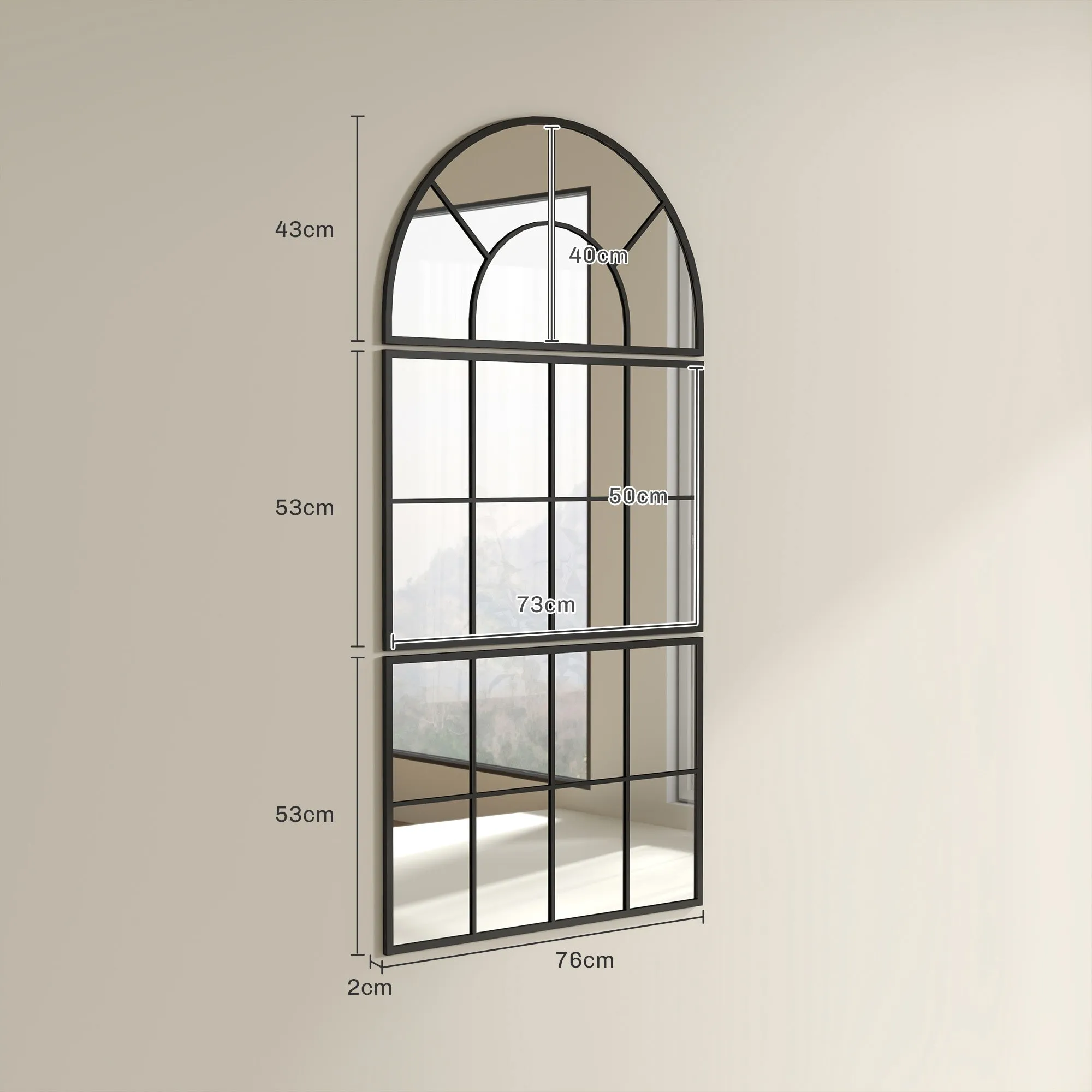 Arched Window Style Wall Mirror for Bedroom and Entrance, 76x43cm, Black - Image 3