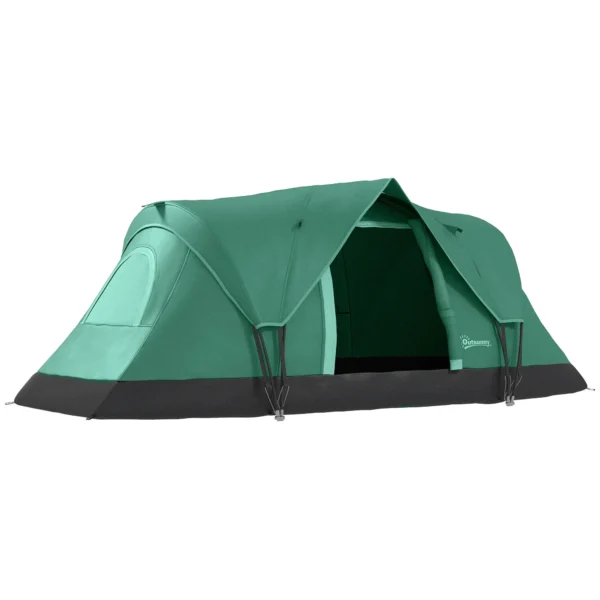 4-Person Water-Repellent Camping Tent with UV Protection, Fiberglass Poles, 4.55x2.3x1.8 m, Green