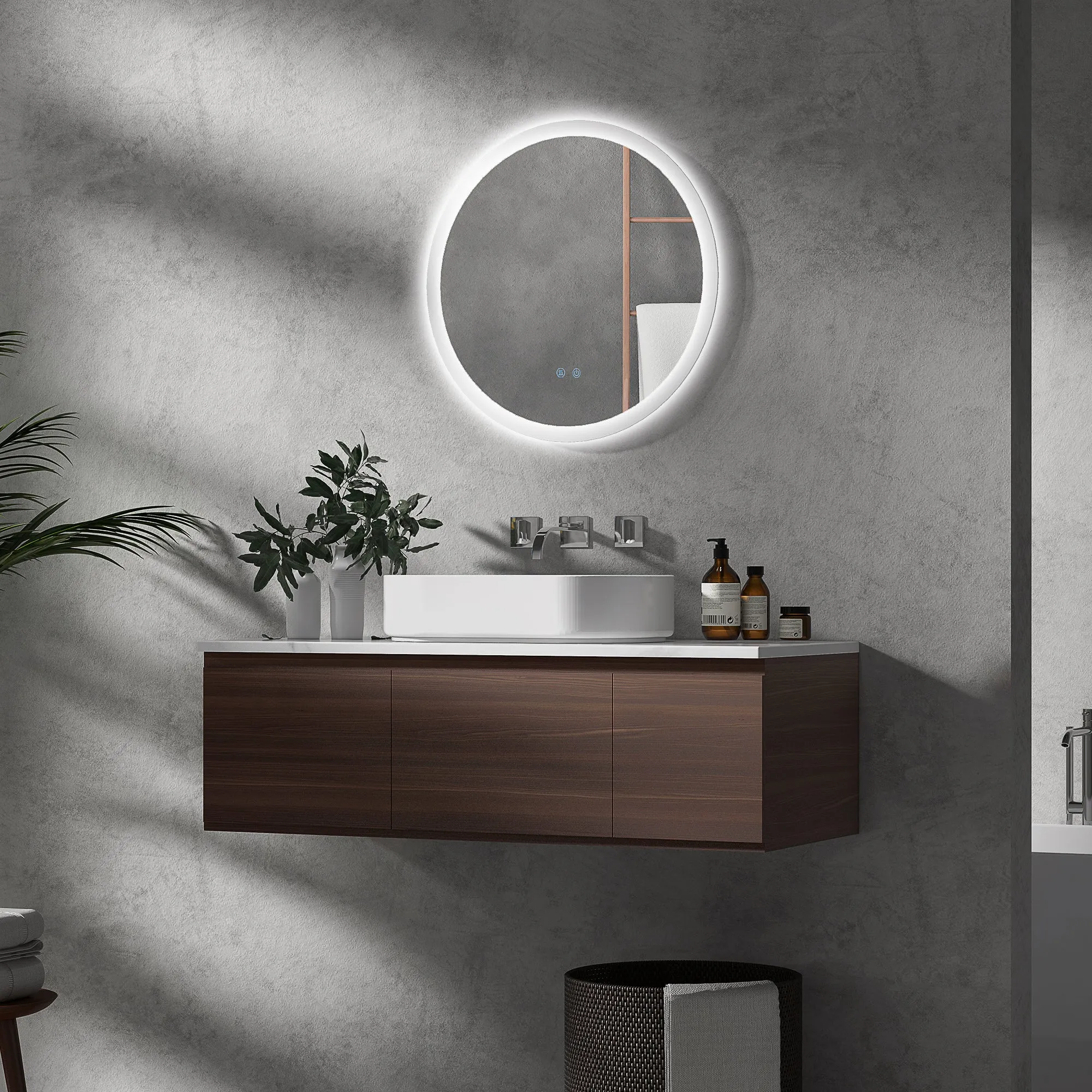Bathroom Mirror with Adjustable LED Lights, Touch Control and Anti-Fog Design, Ø60 cm - Image 2