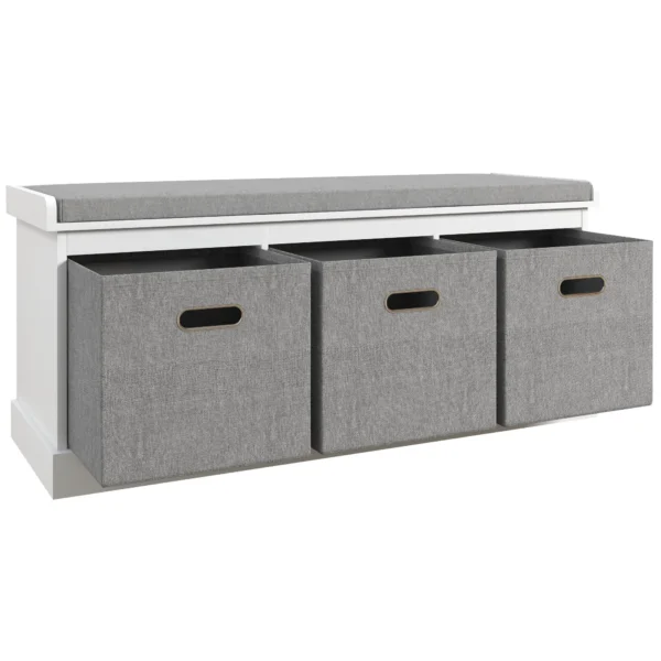 Wooden Shoe Bench with 3 Drawers and Fabric Seat for 3 Pairs of Shoes, 105x35x47 cm, White