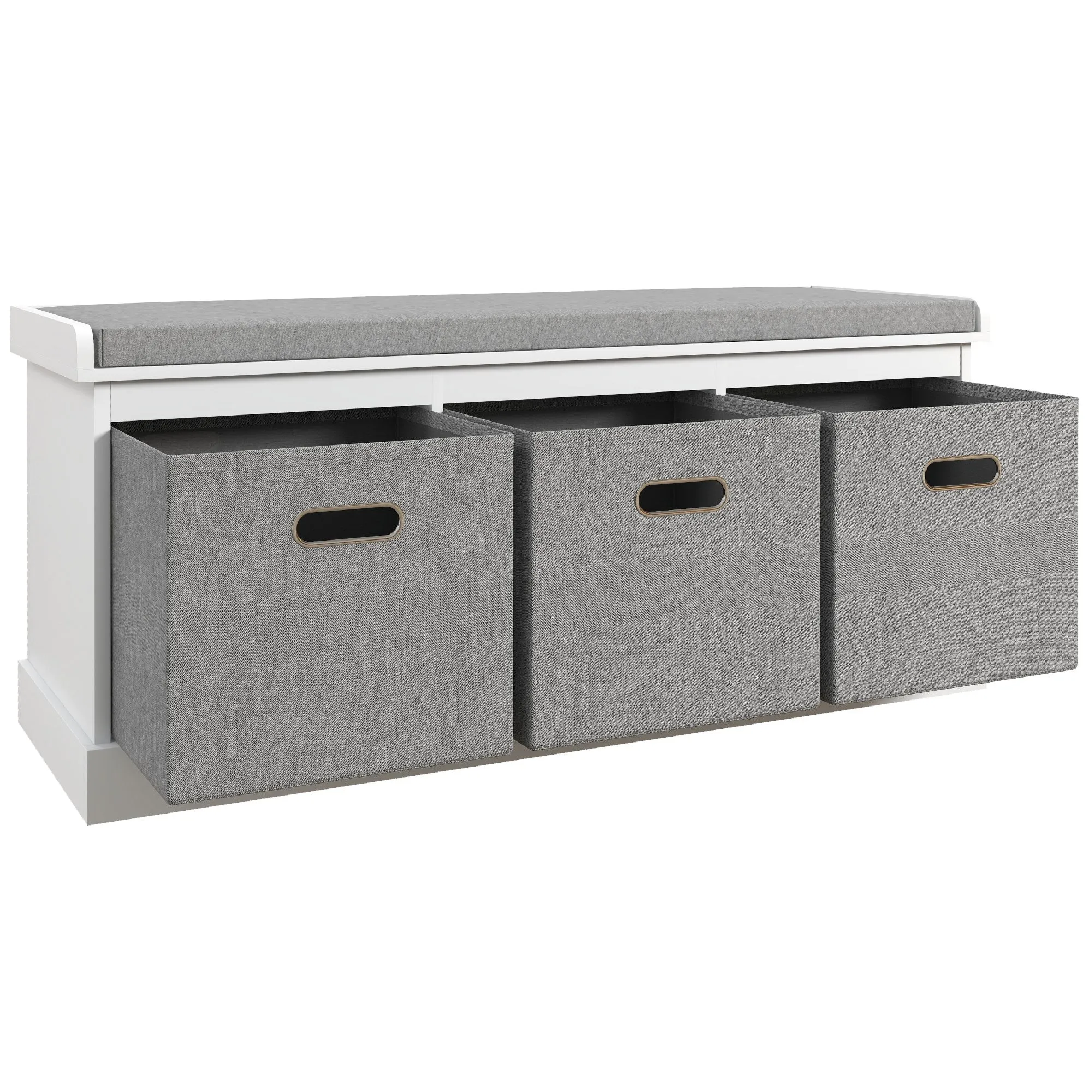 Wooden Shoe Bench with 3 Drawers and Fabric Seat for 3 Pairs of Shoes, 105x35x47 cm, White