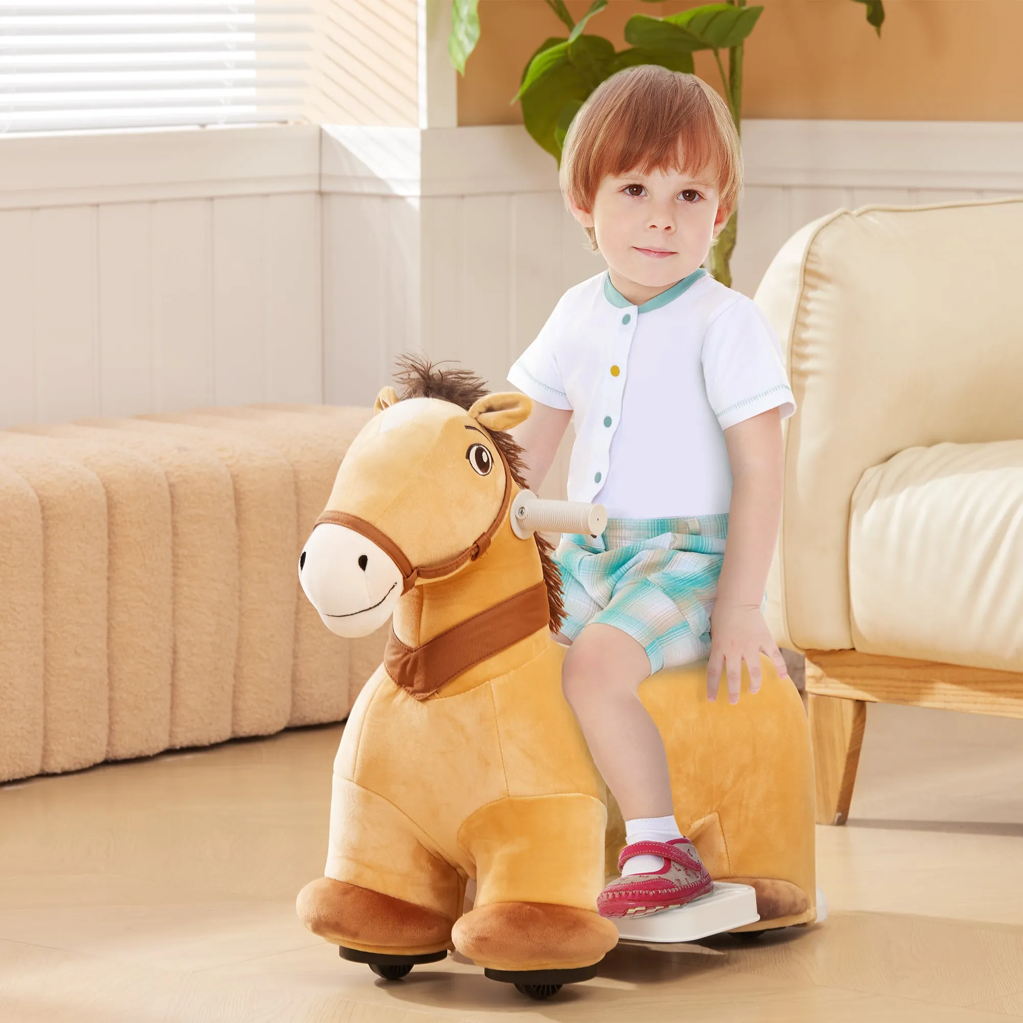 Electric Ride-on Horse 6V for Children from 18-36 Months with PU Wheels and Music, Brown - Image 2