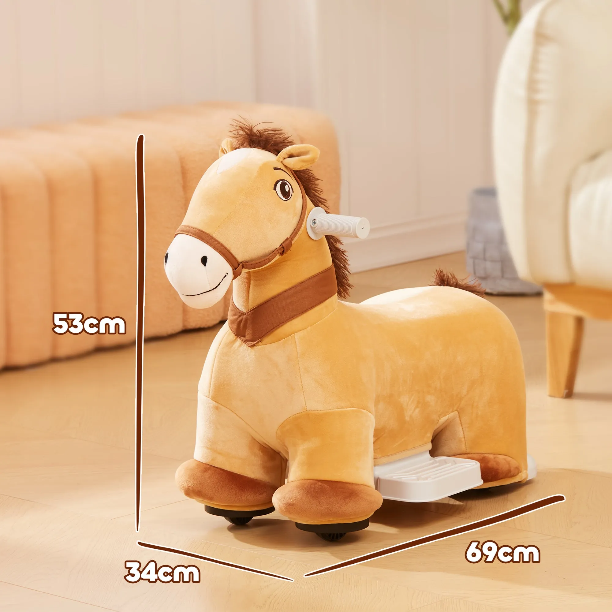Electric Ride-on Horse 6V for Children from 18-36 Months with PU Wheels and Music, Brown - Image 3