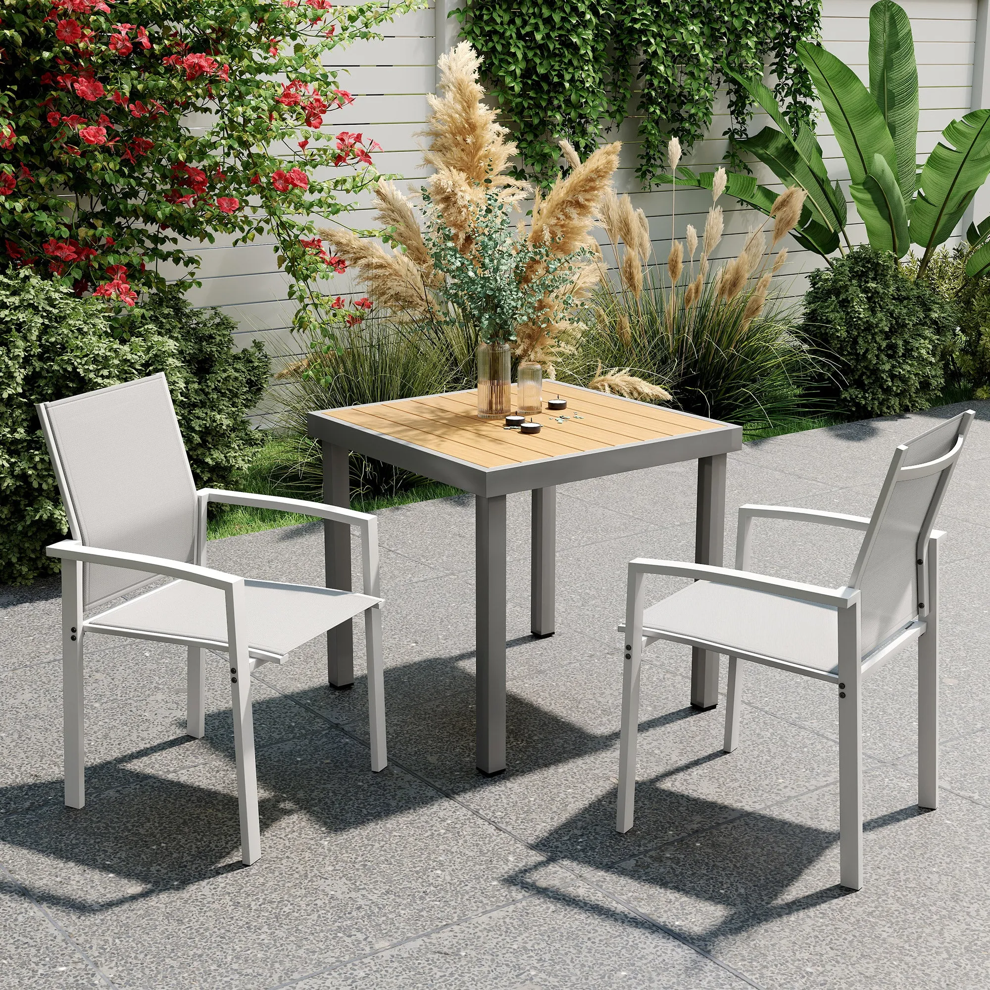 Set of 2 Stackable Garden Chairs with Breathable Seat, in Steel and Textilene, 56x58x89 cm, Light Gray - Image 2