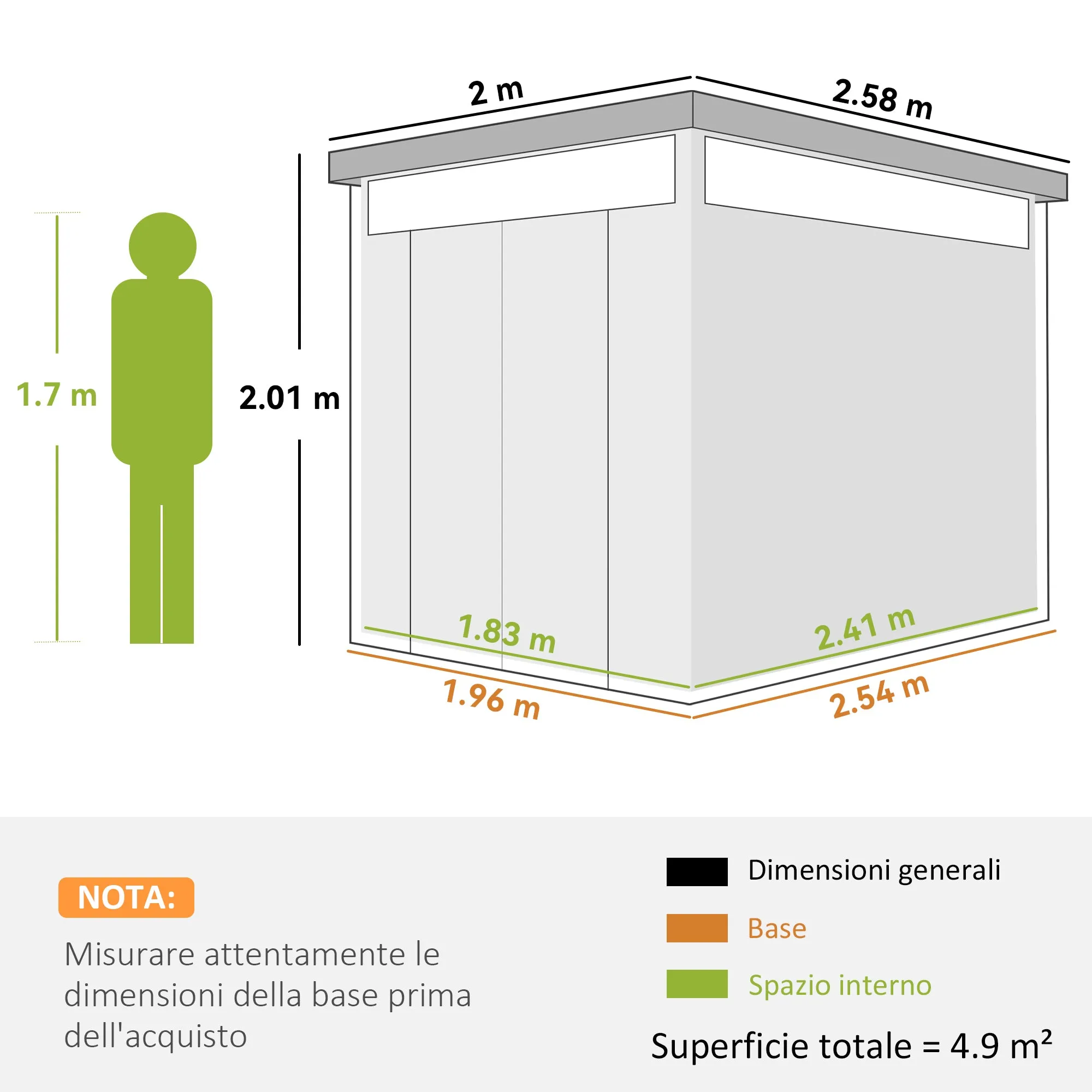 Garden Shed with Acrylic Skylight and Drainage Holes, Steel, 200x258x201 cm, Dark Gray - Image 3