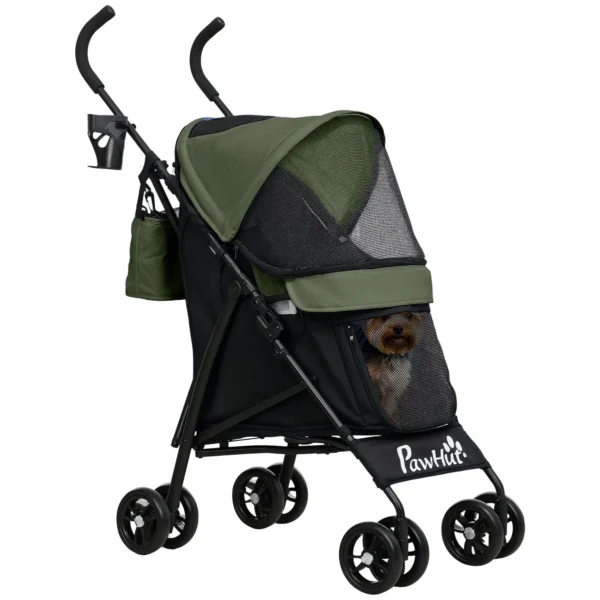 Dog Stroller with 2 Mesh Windows, in Steel and Oxford Fabric, 76x44x103 cm, Black and Dark Green