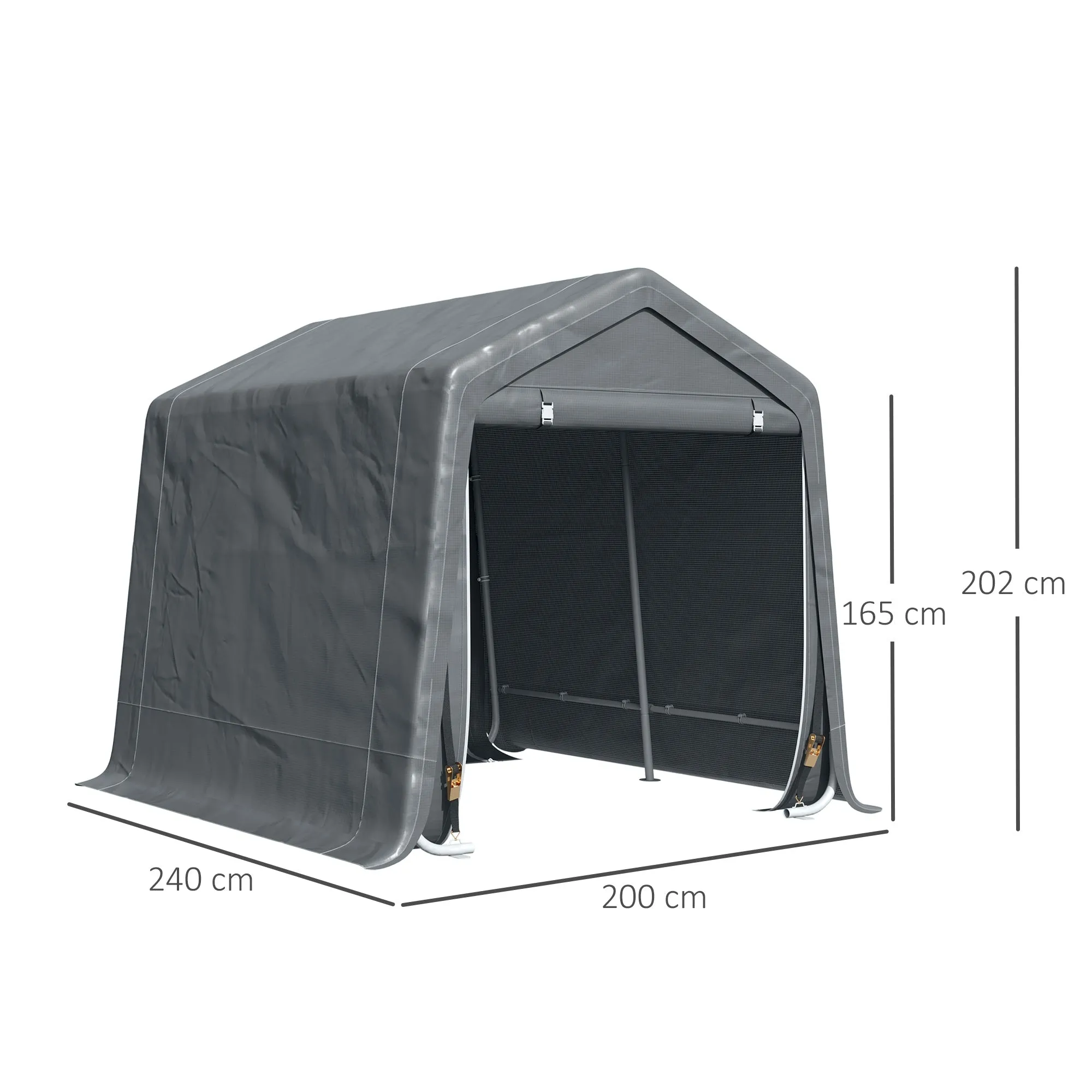 Garage Tent 2.4x2m for Vehicles and Bicycles in Metal and PE Fabric, Dark Gray - Image 3
