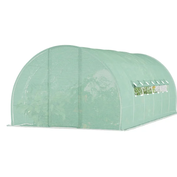 Tunnel Greenhouse with Door and 8 Windows, Garden Greenhouse in PE and Galvanized Metal, for Growing Plants, 600x300x200cm