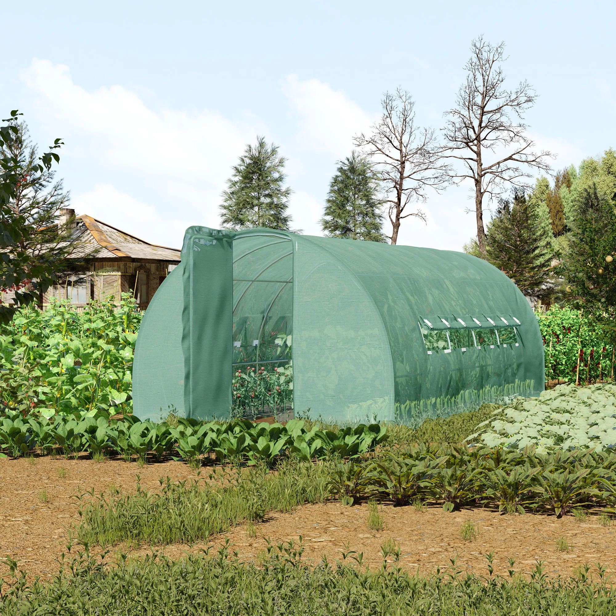 Tunnel Greenhouse with Door and 8 Windows, Garden Greenhouse in PE and Galvanized Metal, for Growing Plants, 600x300x200cm - Image 2