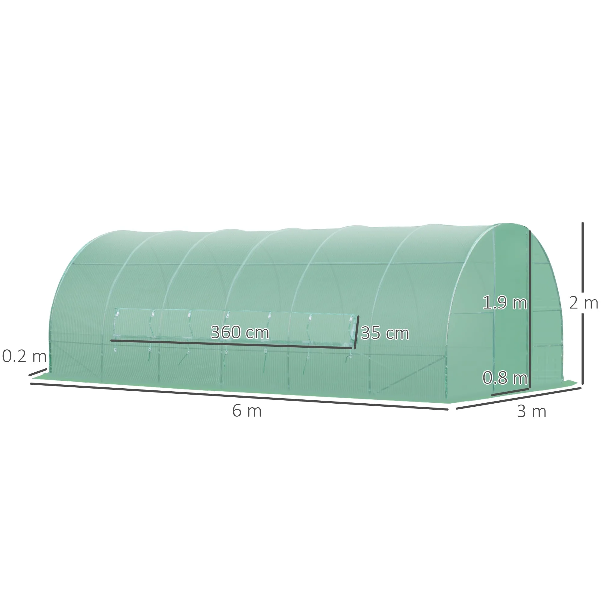 Tunnel Greenhouse with Door and 8 Windows, Garden Greenhouse in PE and Galvanized Metal, for Growing Plants, 600x300x200cm - Image 3