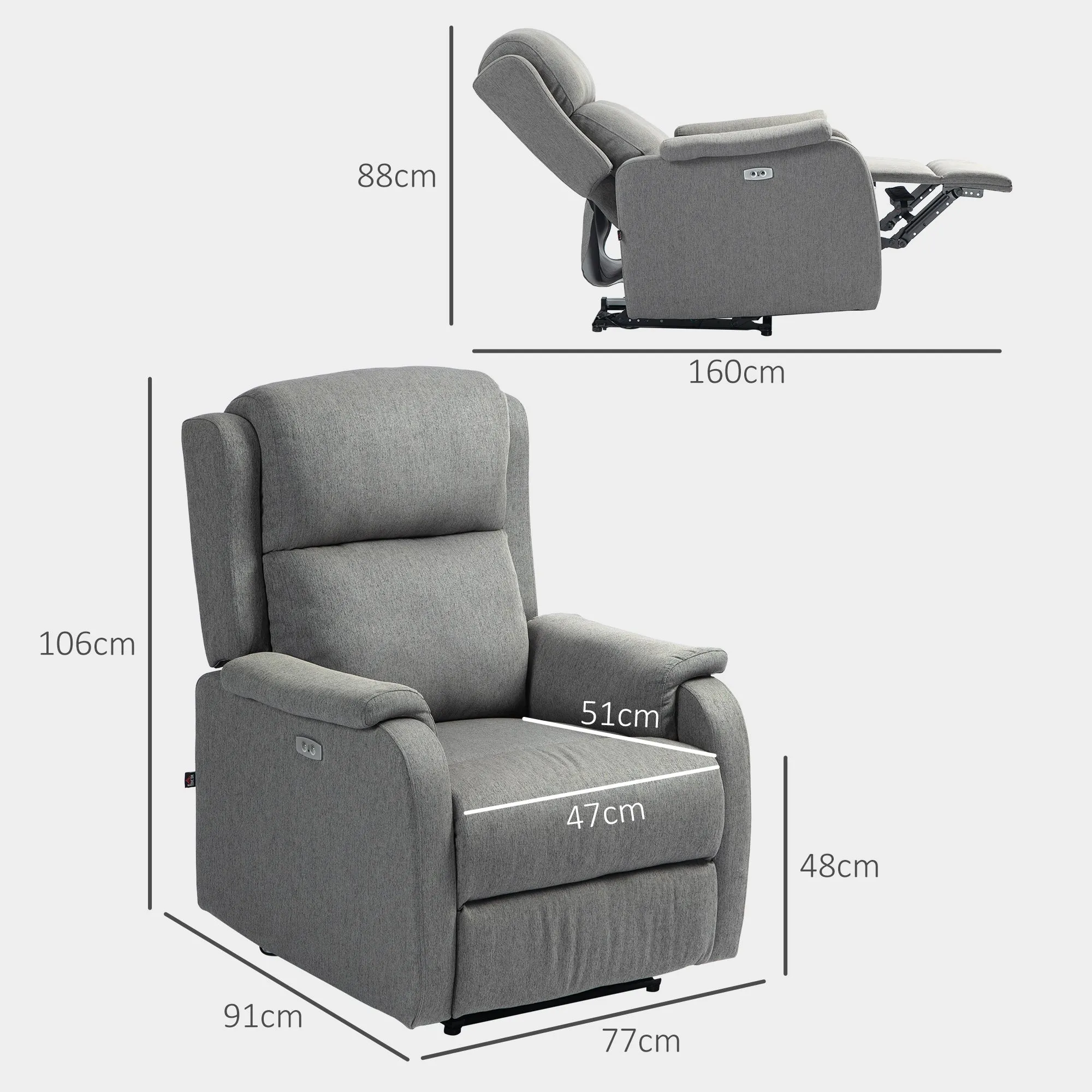 Reclining Chair with Footrest, in Linen Effect Fabric, Wood and Metal, 77x91x106 cm, Dark Grey - Image 3