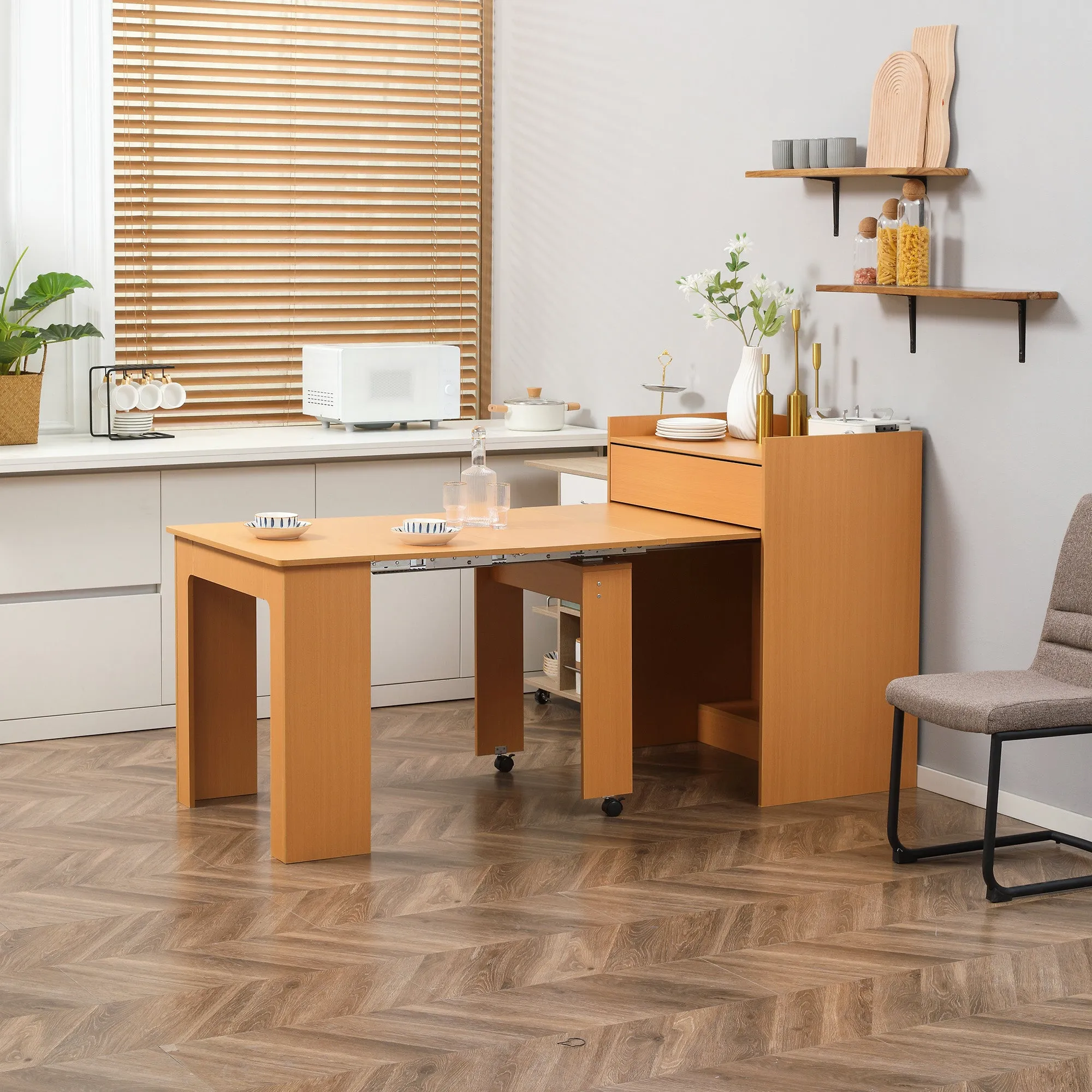Folding Dining Table max 5 People in Chipboard and Steel, 84x180x100 cm, Wood Color - Image 2