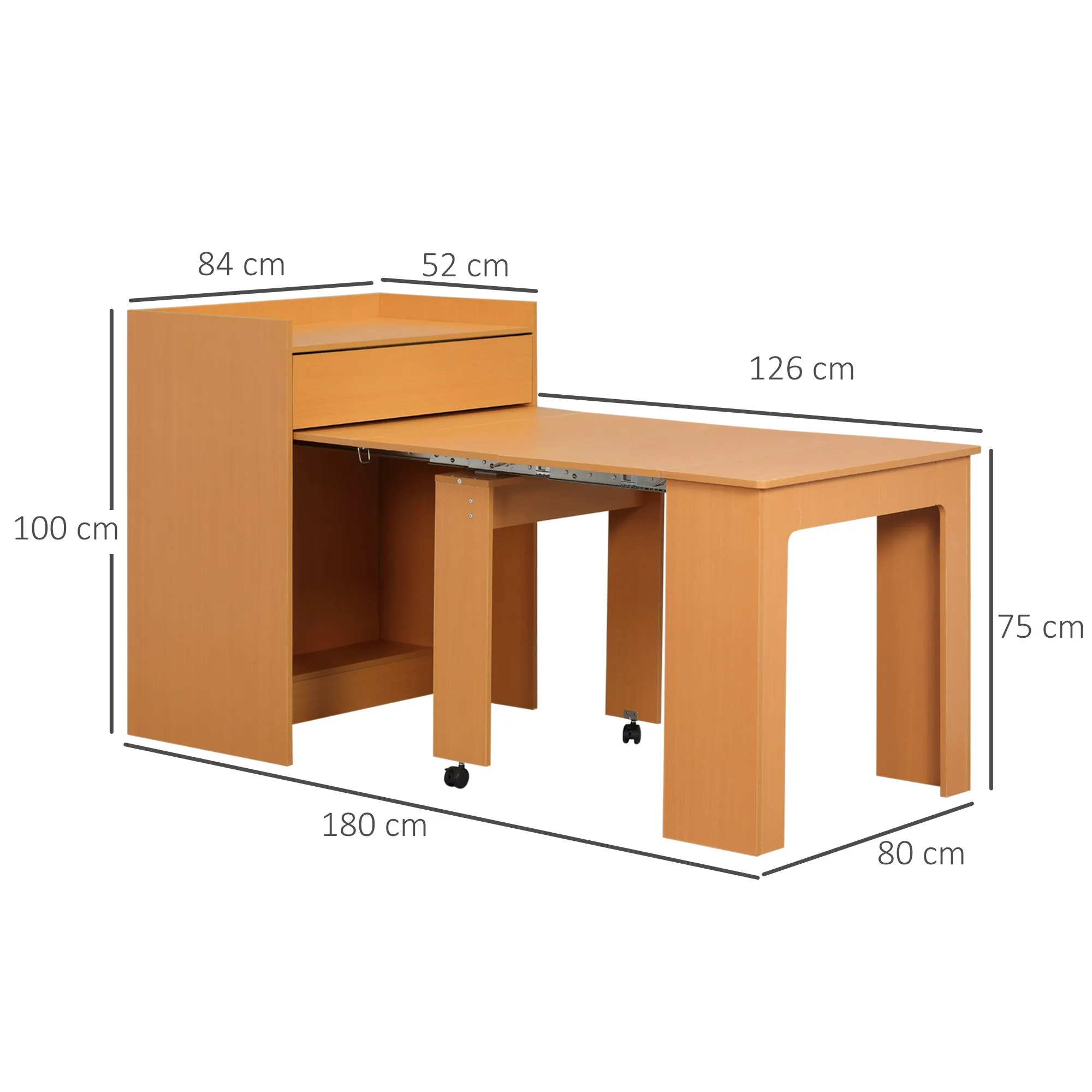 Folding Dining Table max 5 People in Chipboard and Steel, 84x180x100 cm, Wood Color - Image 3