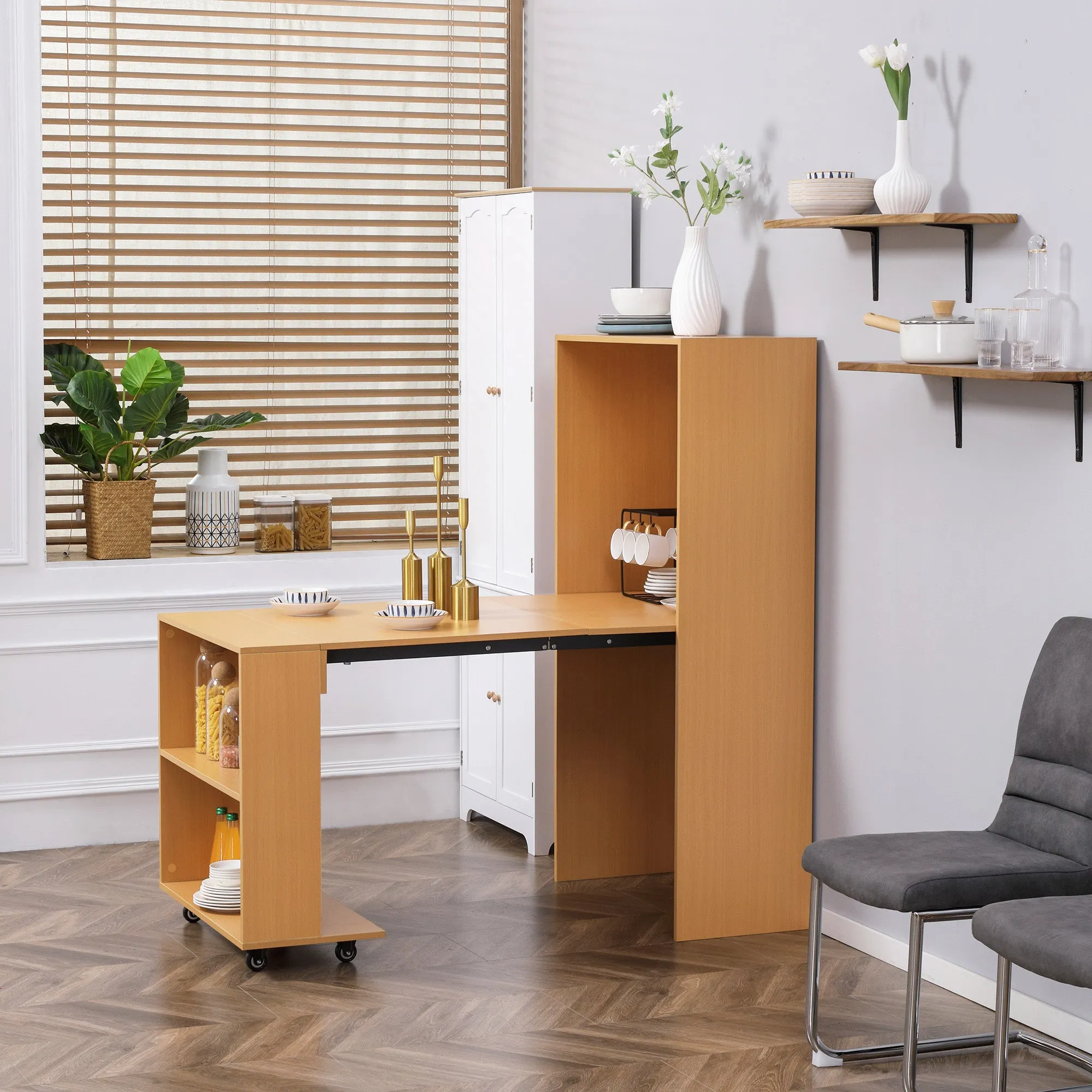 Folding Dining Table max 3 People, in Chipboard and Steel, 75x144x144.5 cm, Wood color - Image 2