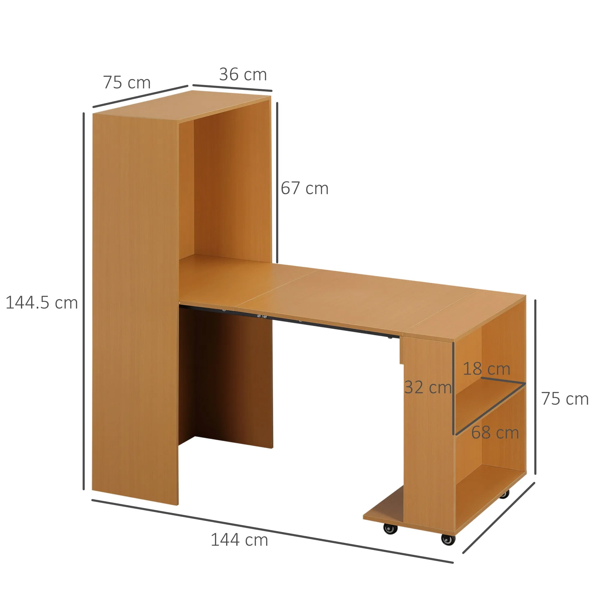 Folding Dining Table max 3 People, in Chipboard and Steel, 75x144x144.5 cm, Wood color - Image 3