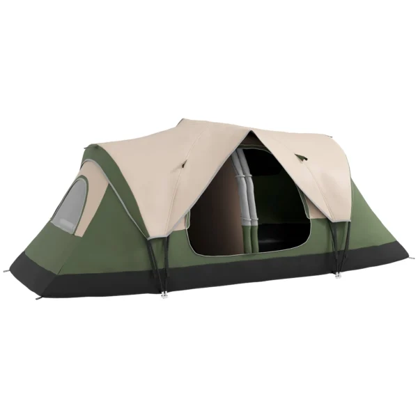 6 Person Camping Tent with 2 Separate Rooms, Polyester and Fiberglass, 450x215x180 cm, Dark Green