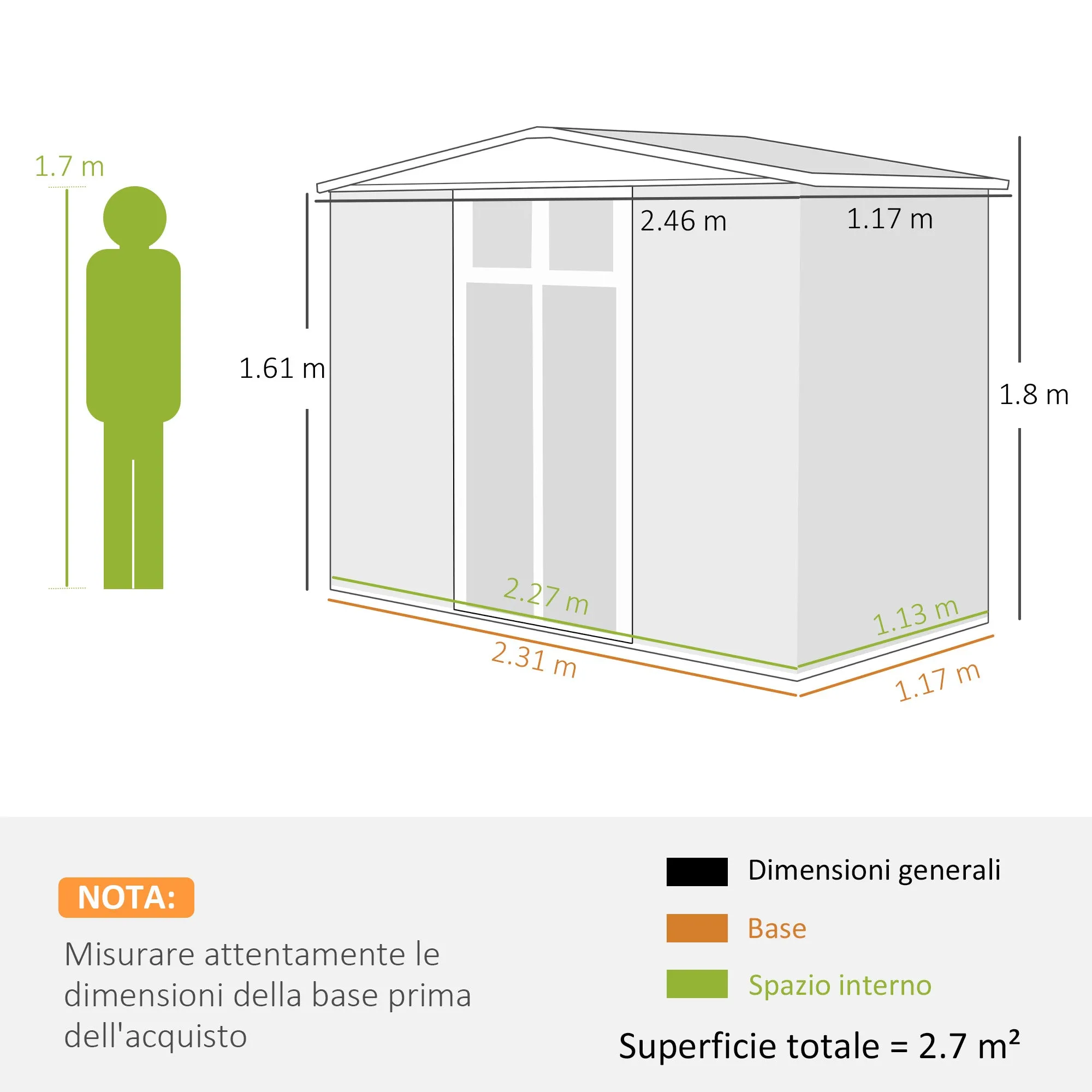 Garden Tool Shed in Galvanized Steel with 2 Doors, 246x117x180 cm, Dark Grey - Image 3