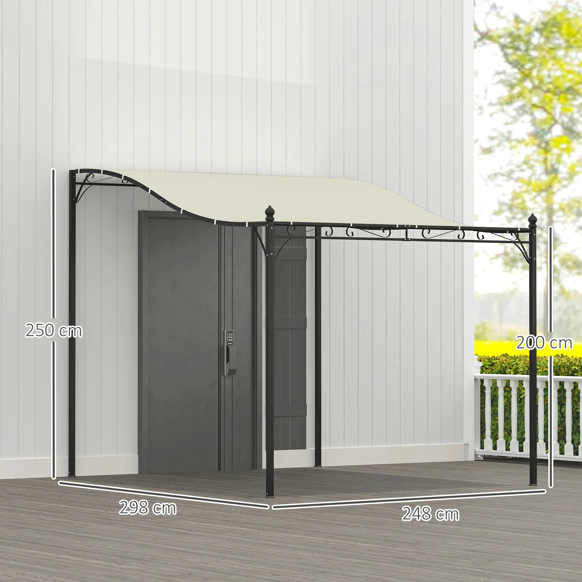 Curved Pergola with 16 Drainage Holes, Metal and Polyester, 248x298x200/250 cm, Cream White - Image 3