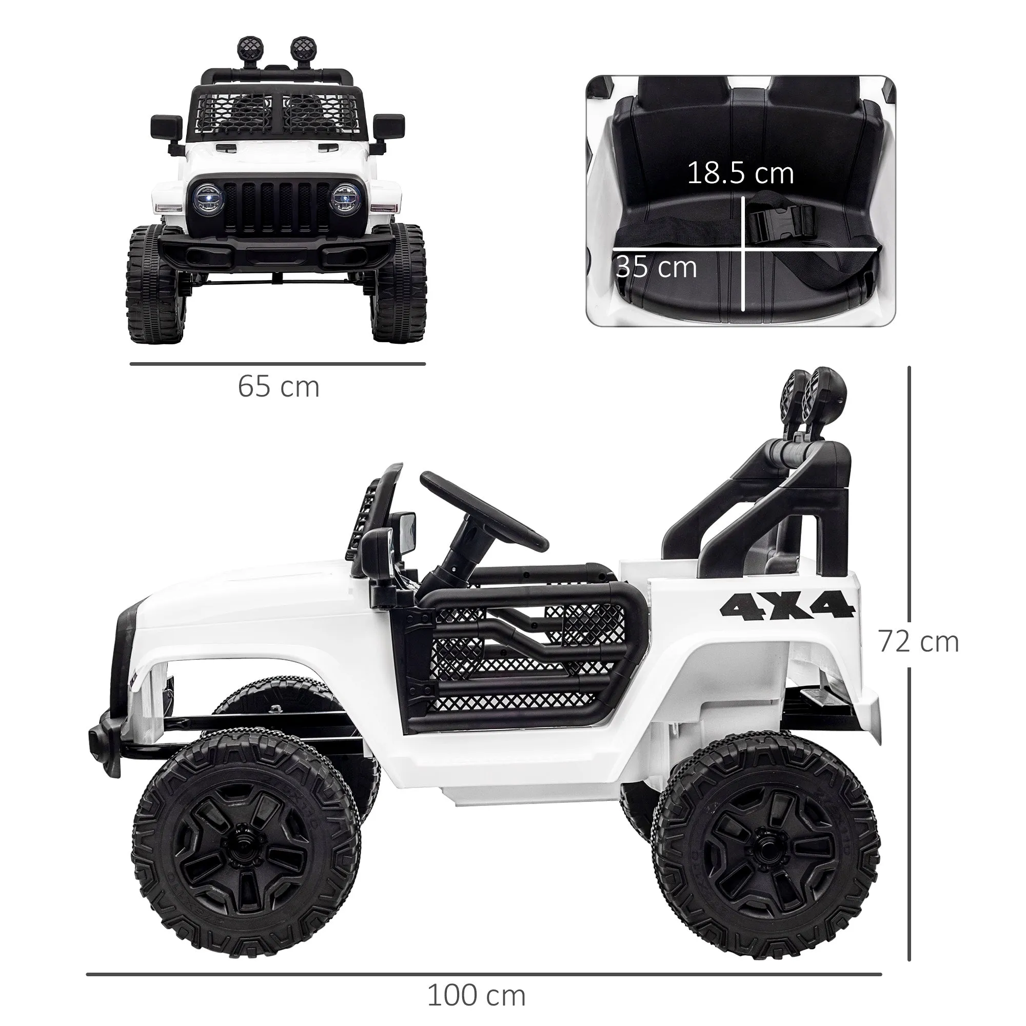 Electric Kids Car Jeep Off-Road with Remote Control and 2 Speeds, 100x65x72 cm, White - Image 3