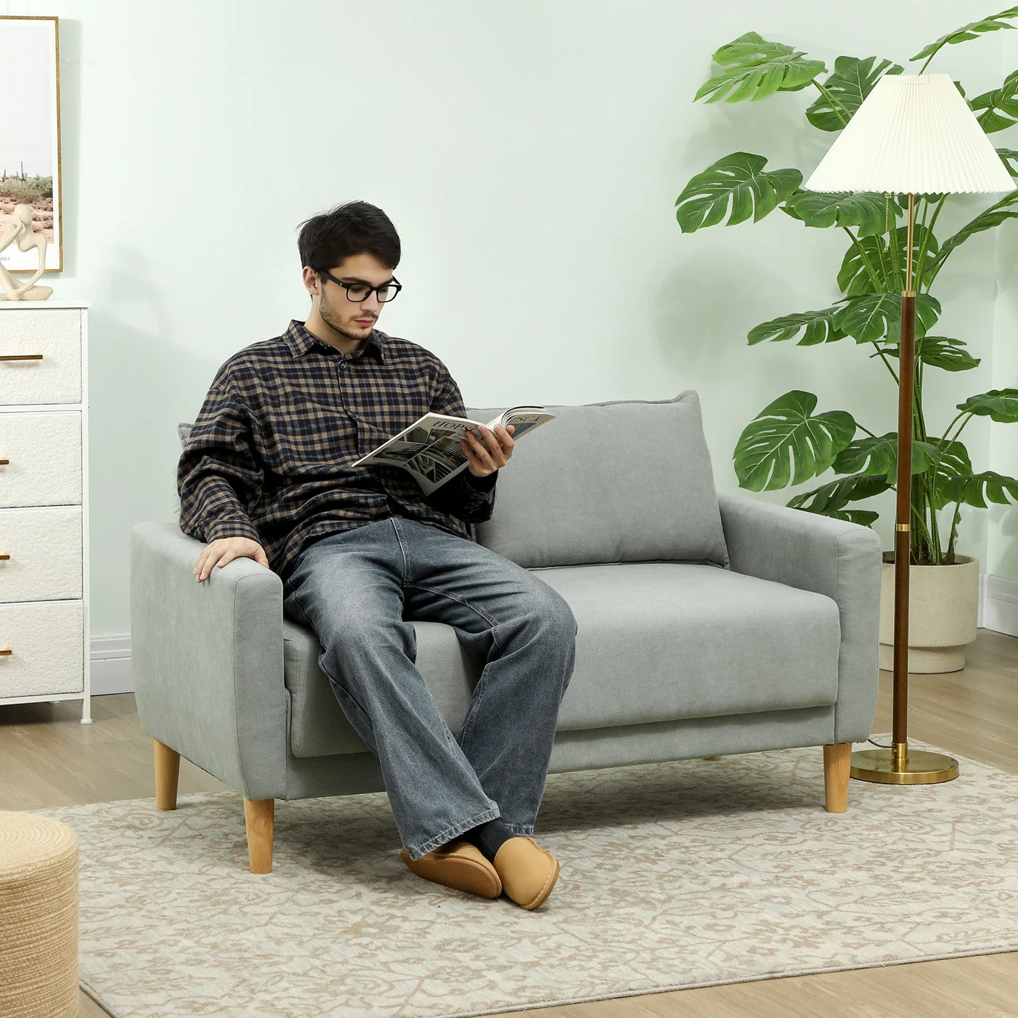 2 Seater Velvet Sofa with Lower Storage Compartment and Cushions, 140x72x82 cm, Grey - Image 2