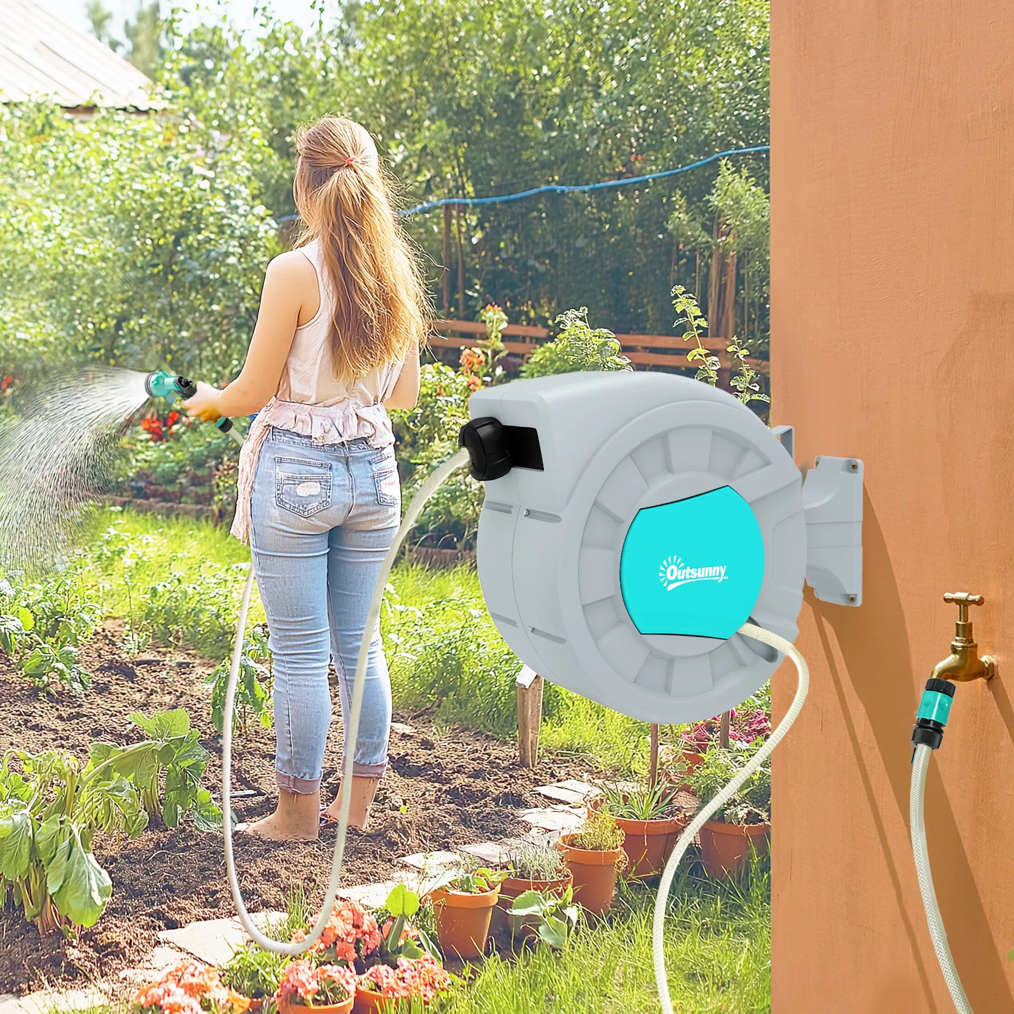 Automatic Wall Mounted and Portable Hose Reel Length 25+2 m, Locking System and 7 Jets, Grey - Image 2