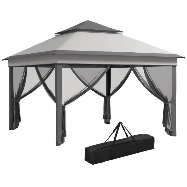 Gazebo with Mosquito Nets Adjustable on 3 Levels, in Steel and Oxford Fabric, 326x326x272 cm, Light and Dark Grey
