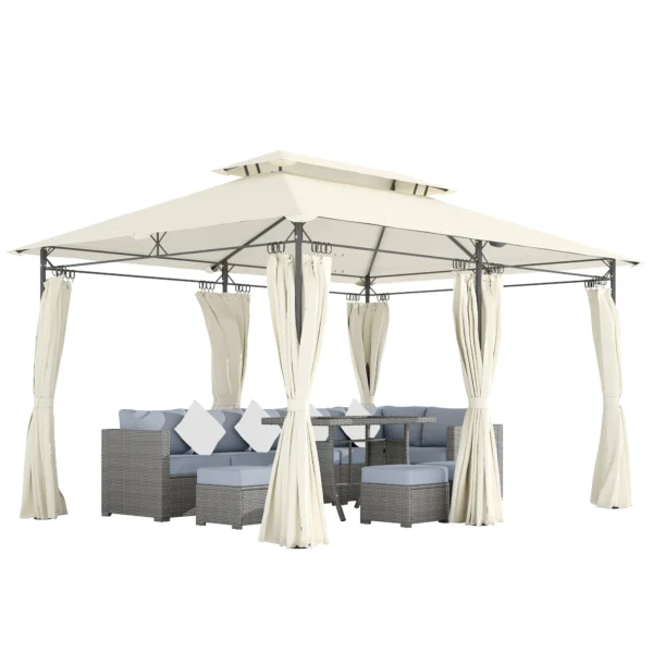 Garden Gazebo 3x4 m with Removable Curtains, Double Roof and Metal Structure, Cream