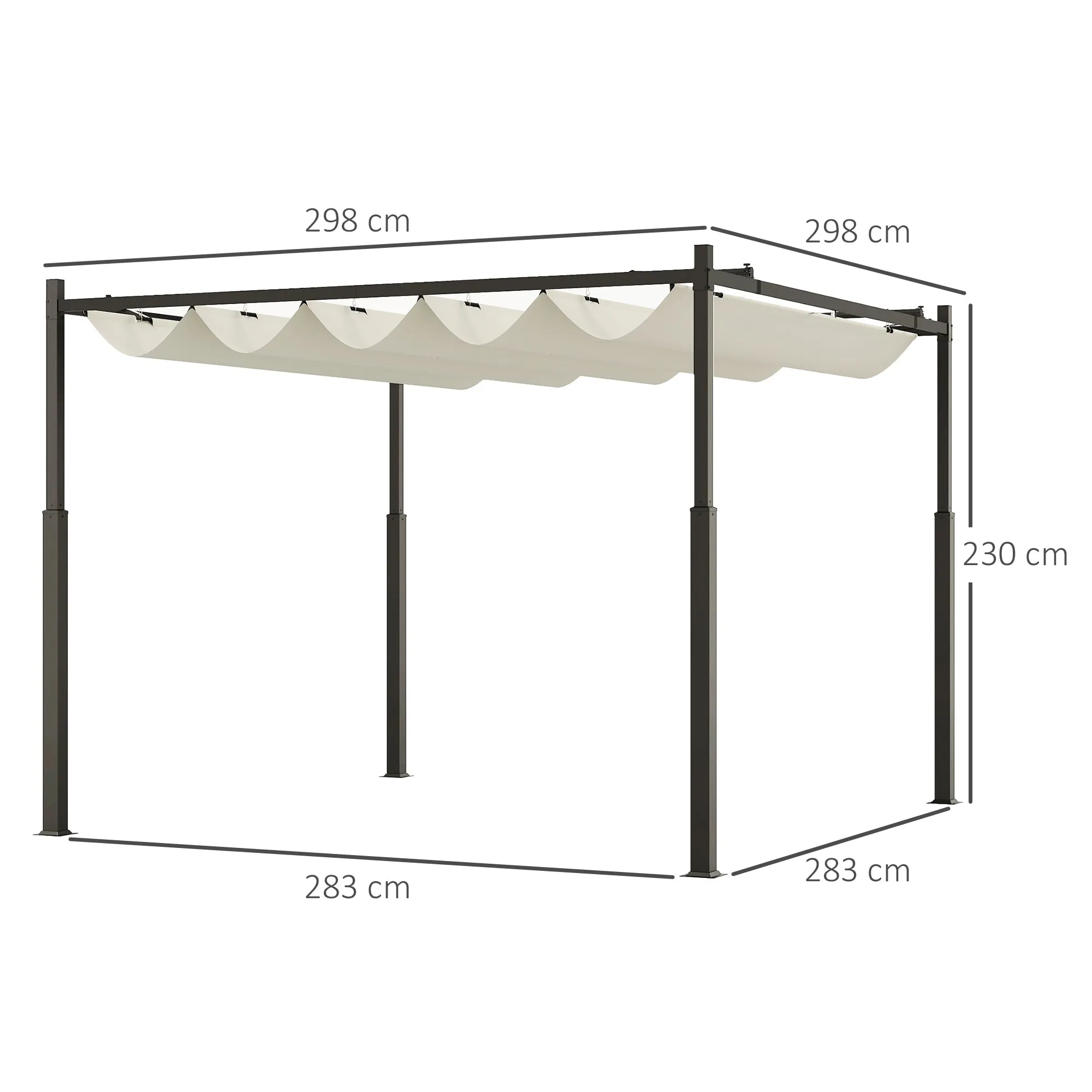 Gazebo Pergola 3x3 m with Retractable Canopy, 8 Screws and 8 Stakes, in 180g Polyester and Metal, Cream White - Image 3