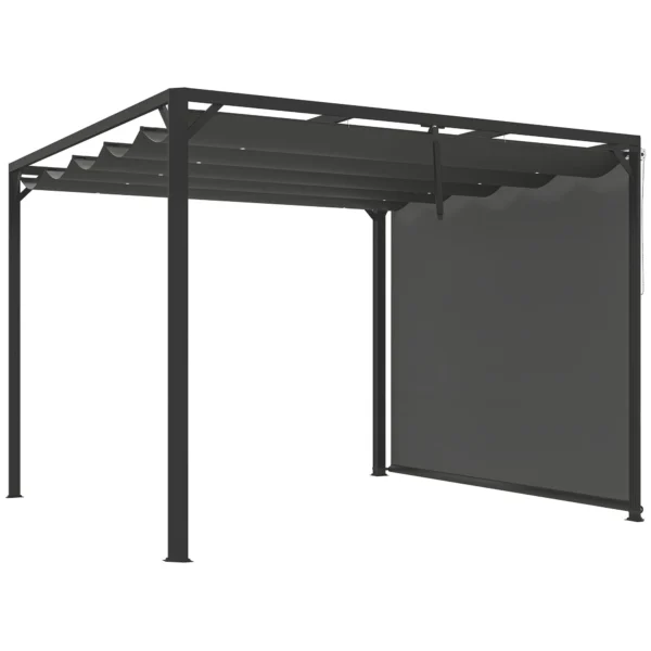 Gazebo Pergola Retractable 3x3 m with Roller Blind and Drainage Holes, in Steel and Polyester Dark Grey