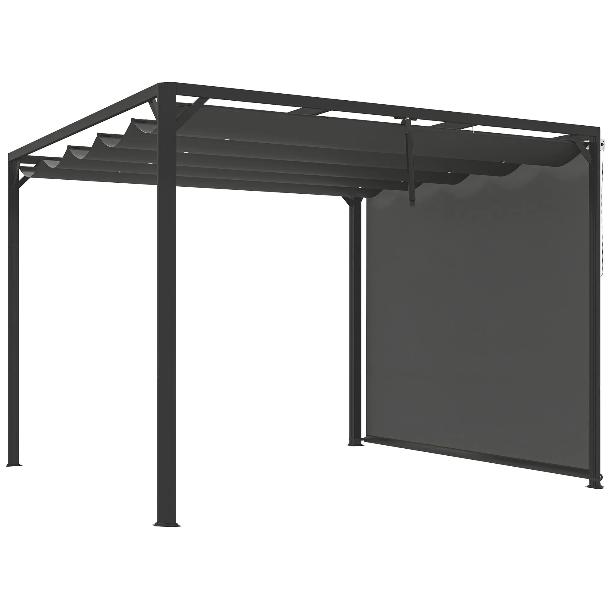 Gazebo Pergola Retractable 3x3 m with Roller Blind and Drainage Holes, in Steel and Polyester Dark Grey