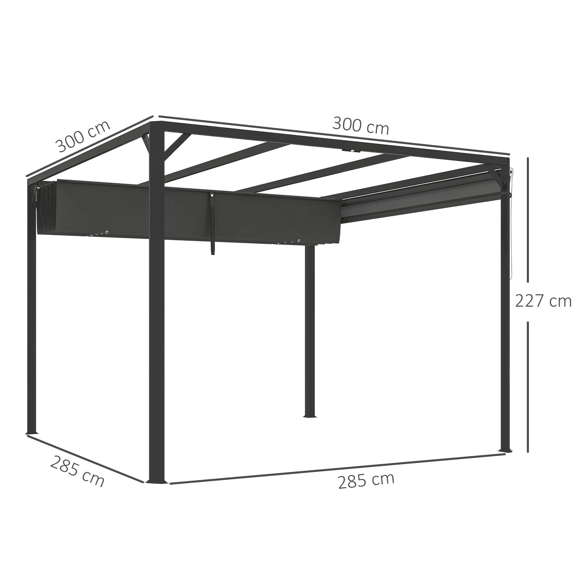 Gazebo Pergola Retractable 3x3 m with Roller Blind and Drainage Holes, in Steel and Polyester Dark Grey - Image 3