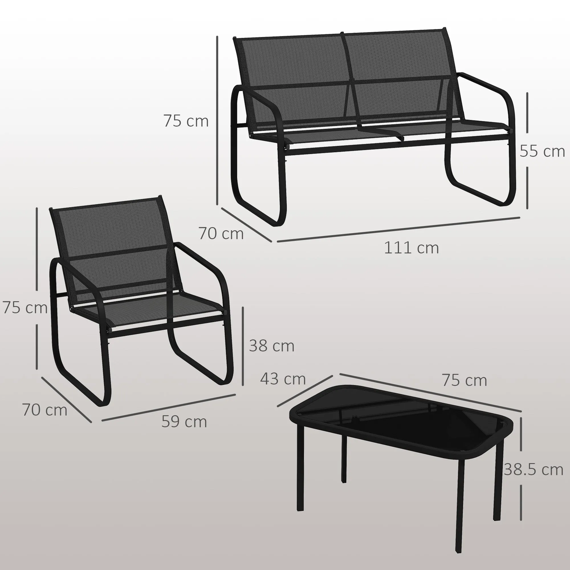 Garden Set with 2 2-Seater Sofas, 2 Armchairs and a Glass Top Coffee Table, Black - Image 3