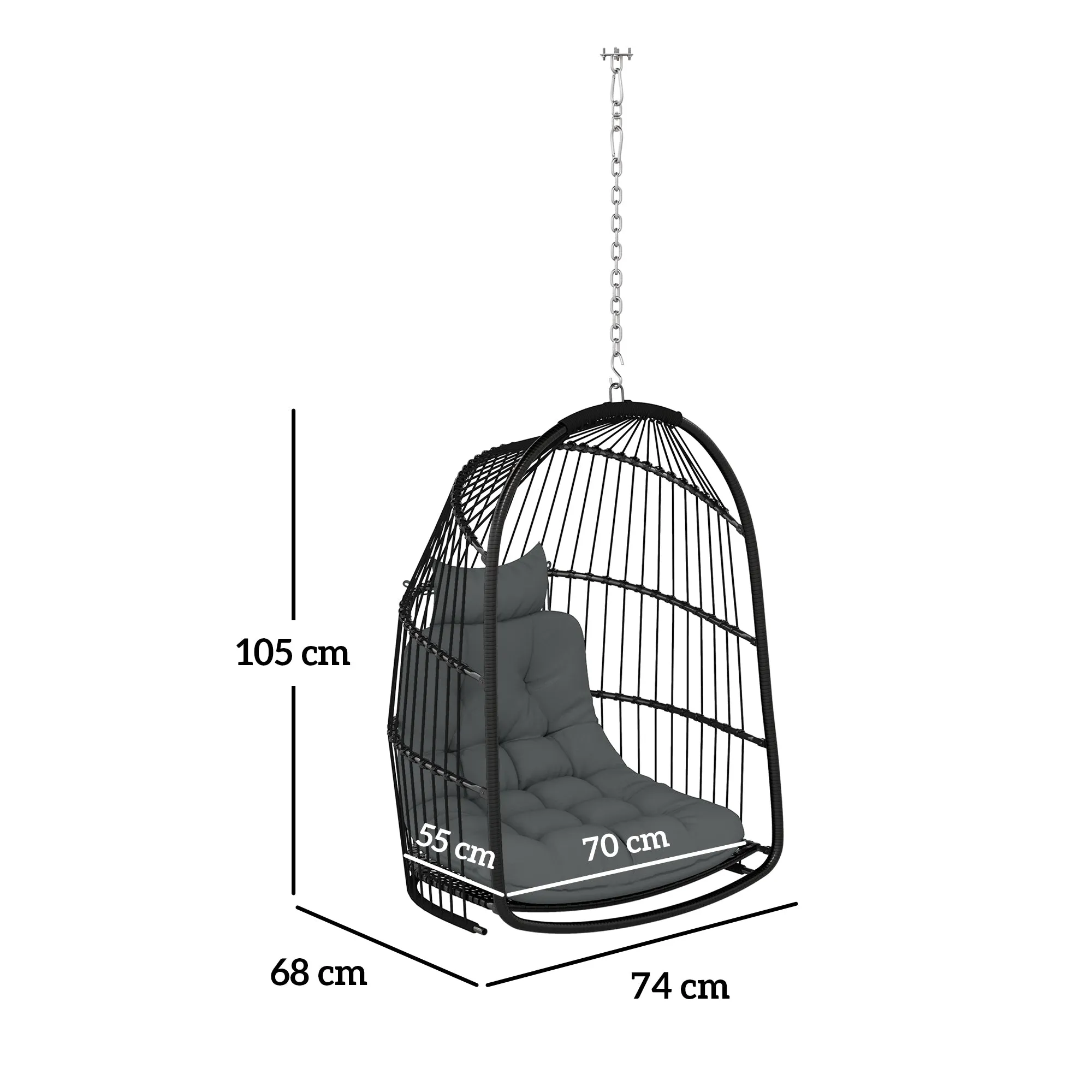 Indoor Outdoor Folding Swing Hanging Chair with Cushion and Headrest, Dark Grey - Image 3