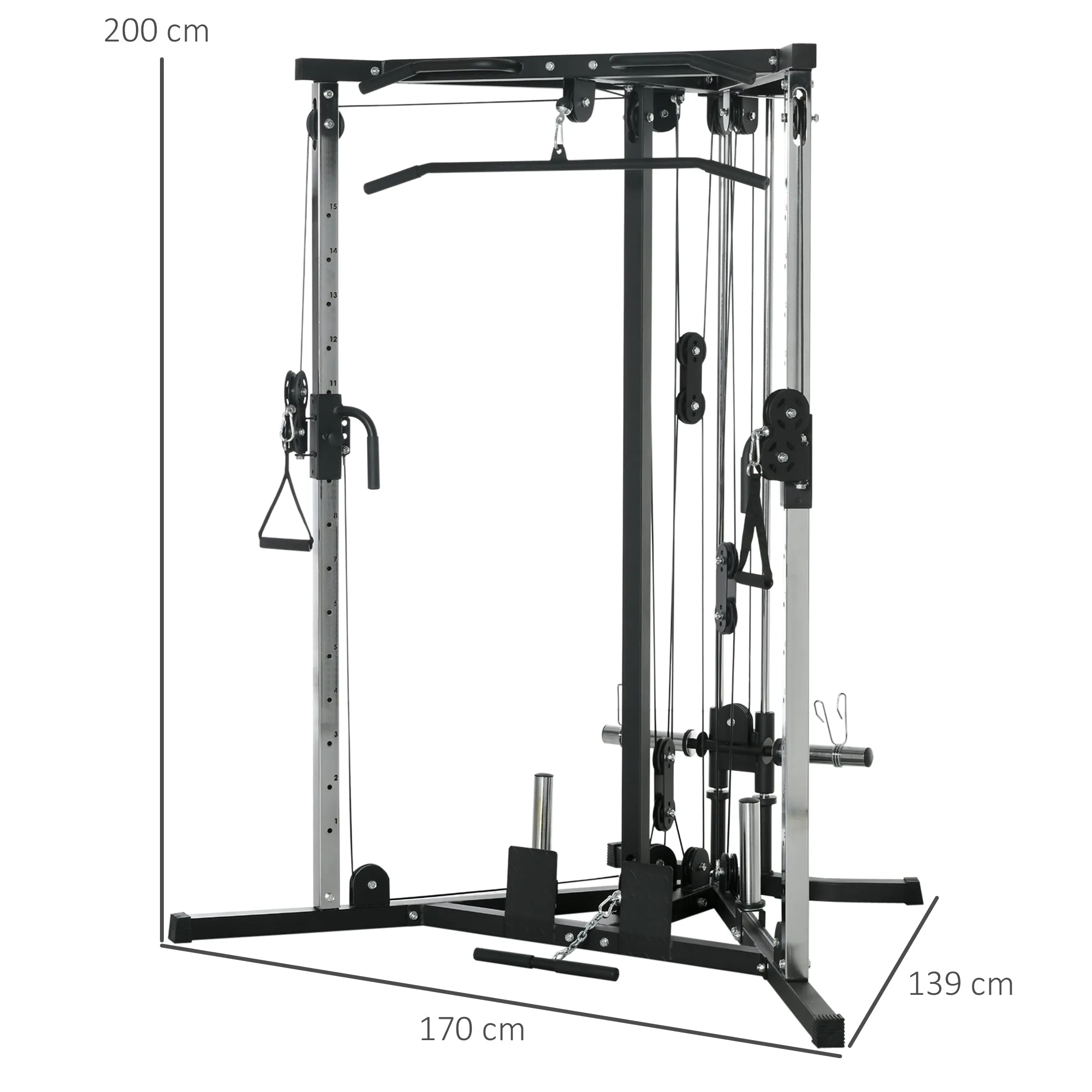 Fitness station for total training with pull-up bar and barbell, in steel, 170x139x200 cm, Black - Image 3