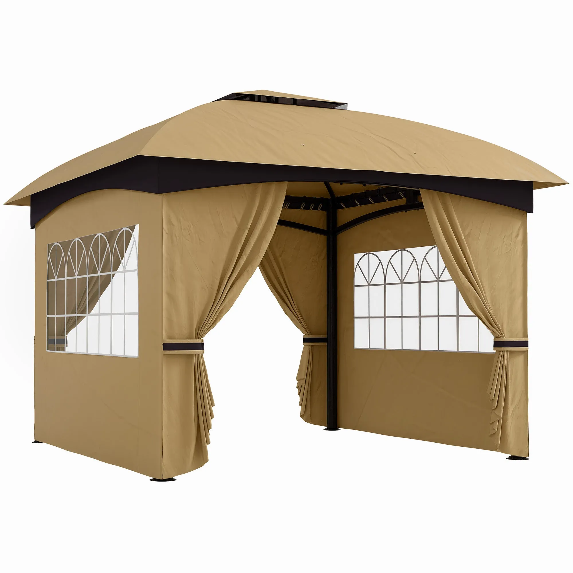 Garden Gazebo 3.4x3.4m with Walls, UV Protection and 2-Tier Roof, Beige