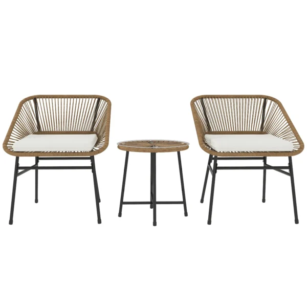 3 Piece PE Rattan and Steel Garden Set with 2 Chairs with Cushions and Round Table, Multicolor