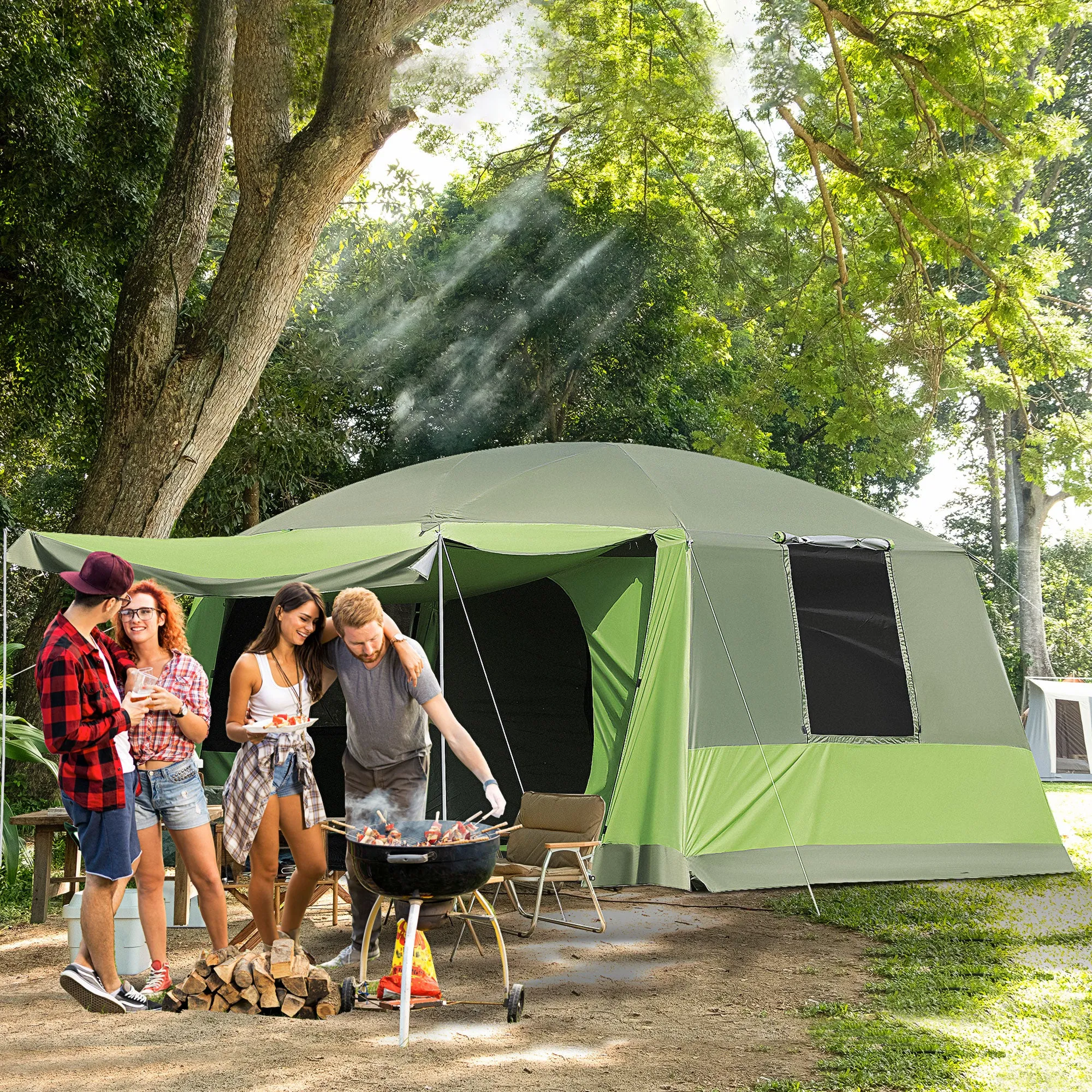 Camping Tent with Veranda, Family Tent for 8 People, Polyester, 405x305x225cm - Image 2