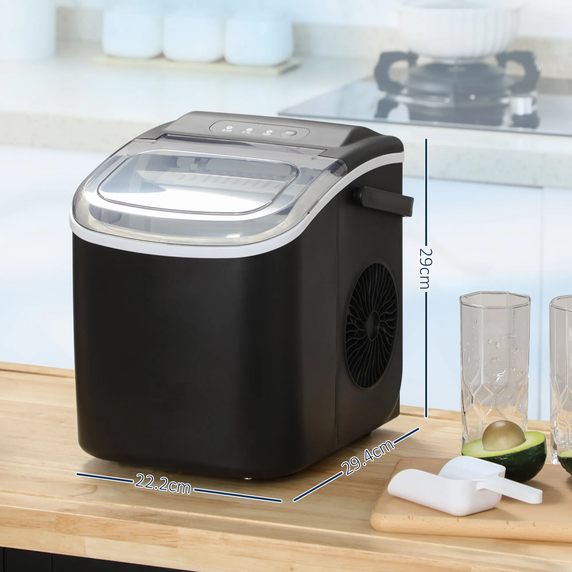 Ice Maker 9 Cubes in 6-12 Minutes with Basket and Scoop Included, 23.8x30.5x29 cm, Black - Image 3