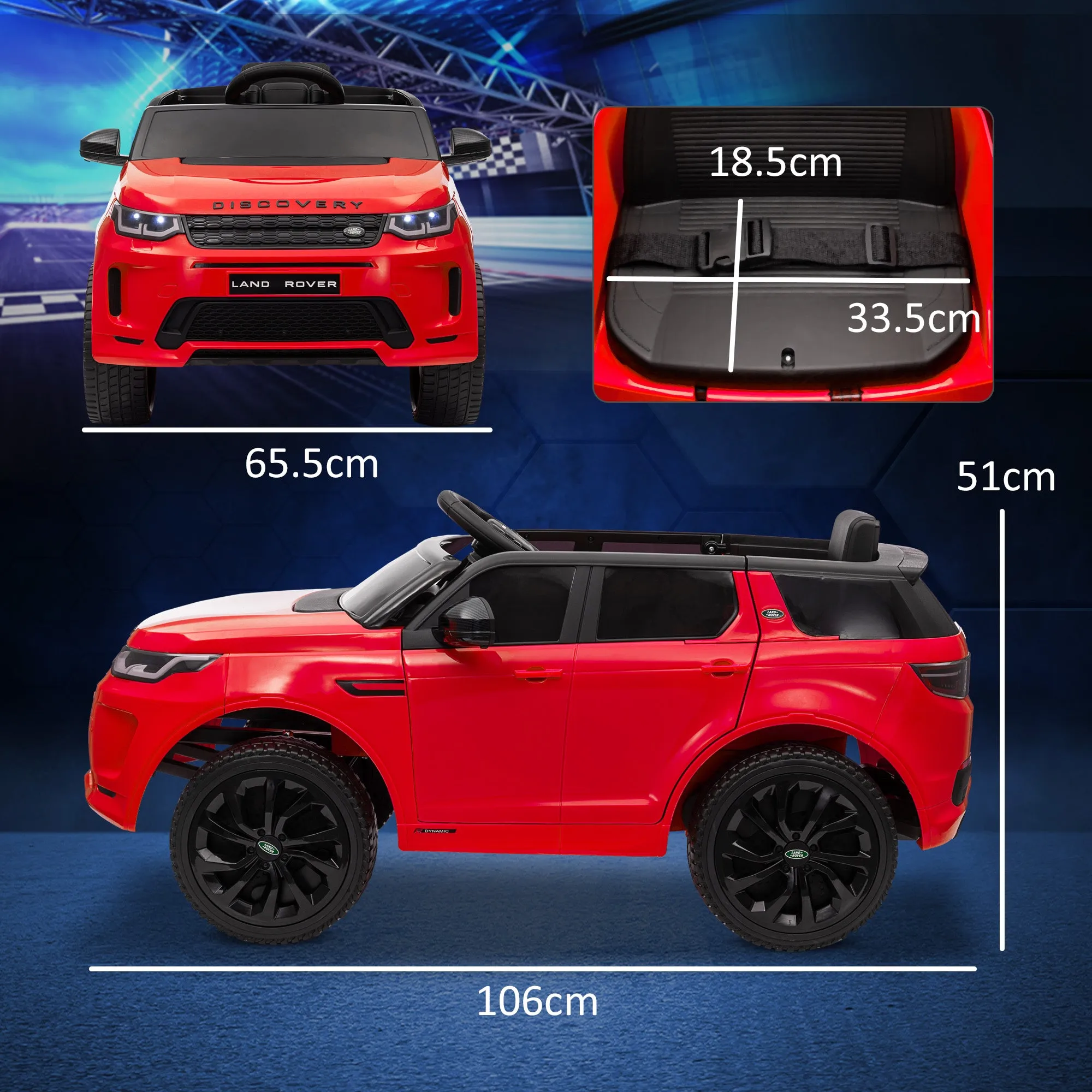Electric Ride-On Car for Kids Licensed Land Rover with Headlights, Horn and Belt, 106x65.5x51 cm, Red - Image 3