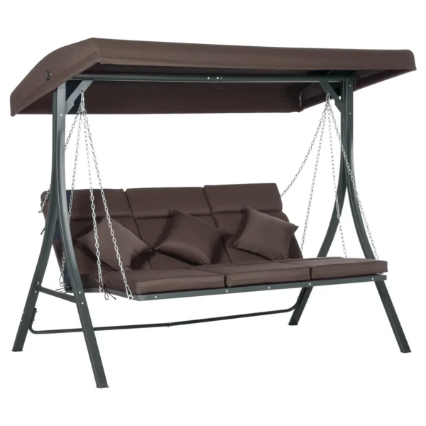 3 Seater Garden Swing with Cushions, Chaise Longue Seat and Canopy, 198x118x168 cm, Brown