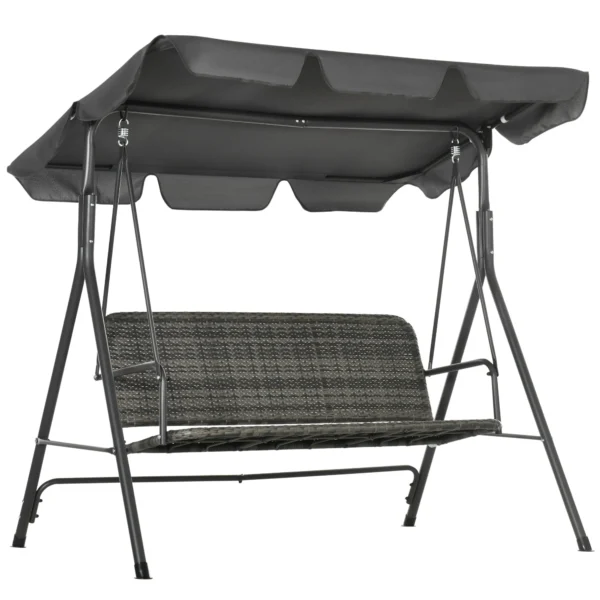 3 Seater Garden Swing with Adjustable Canopy in PE Rattan, 167x112x153cm, Dark Grey
