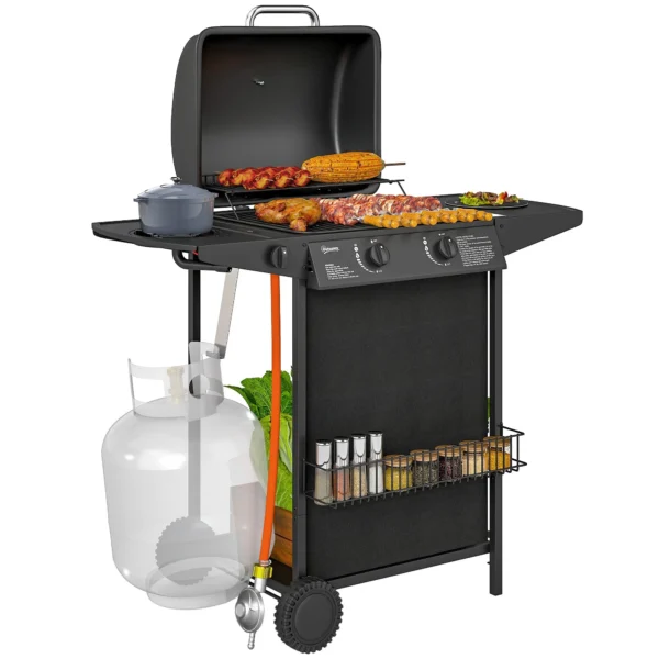 Gas Barbecue with 3 Independent Burners and Lid with Thermometer, 108x54x97 cm, Black