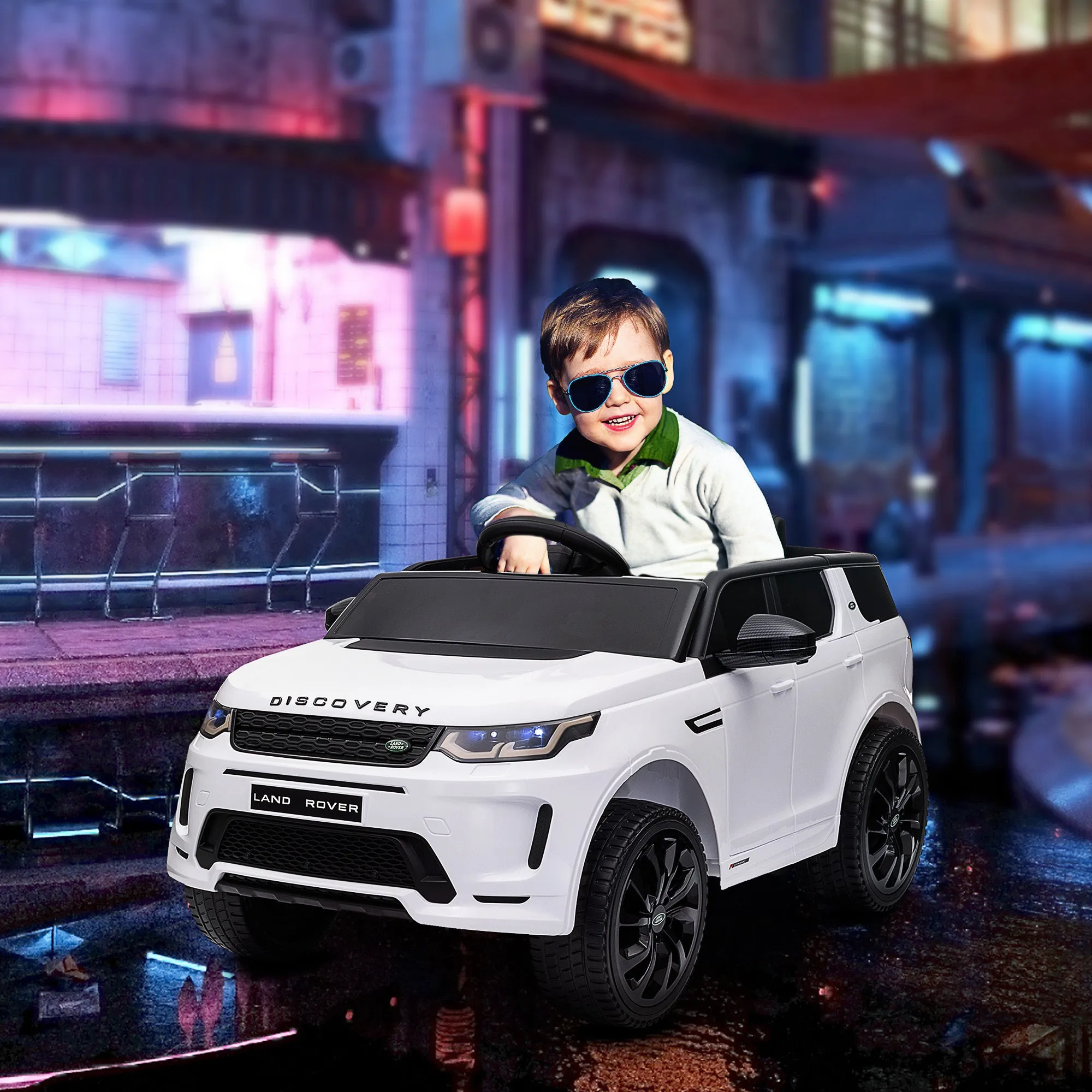 Electric Ride-On Car for Kids Licensed Land Rover with Headlights, Horn and Belt, 106x65.5x51 cm, White - Image 2