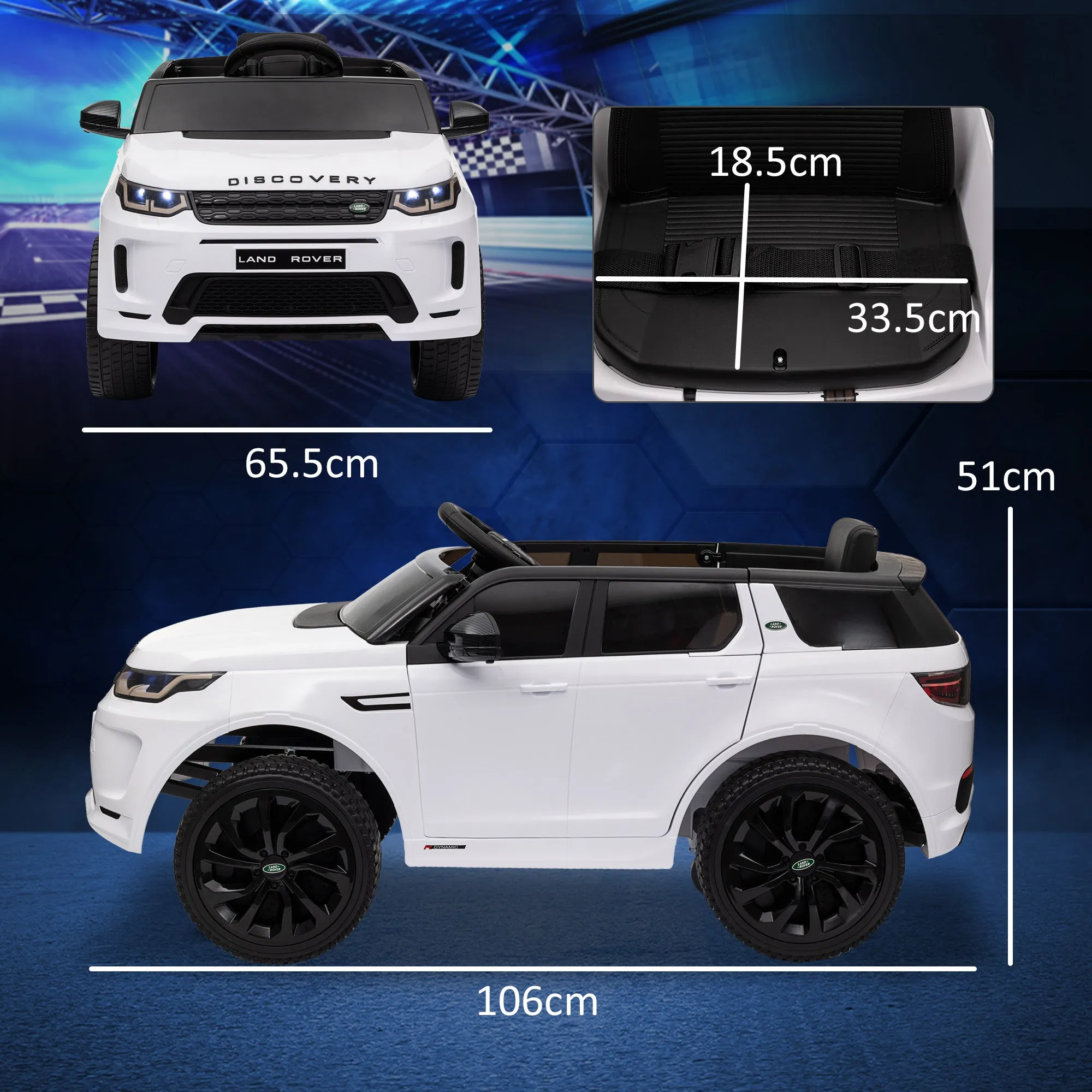Electric Ride-On Car for Kids Licensed Land Rover with Headlights, Horn and Belt, 106x65.5x51 cm, White - Image 3