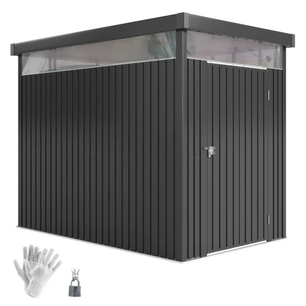 Garden Shed with Acrylic Skylight and Drainage Holes, Steel, 162x259x201 cm, Dark Grey