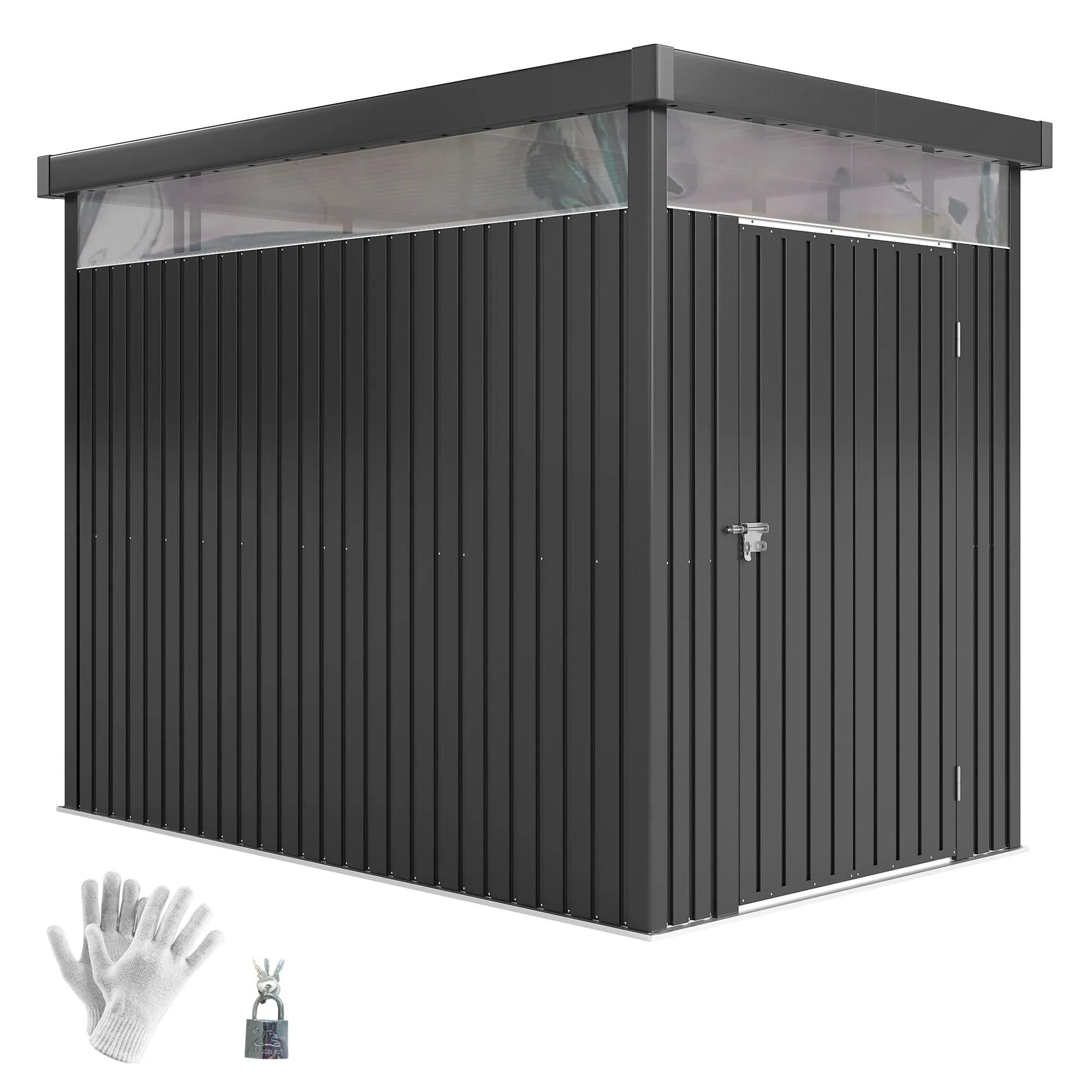 Garden Shed with Acrylic Skylight and Drainage Holes, Steel, 162x259x201 cm, Dark Grey