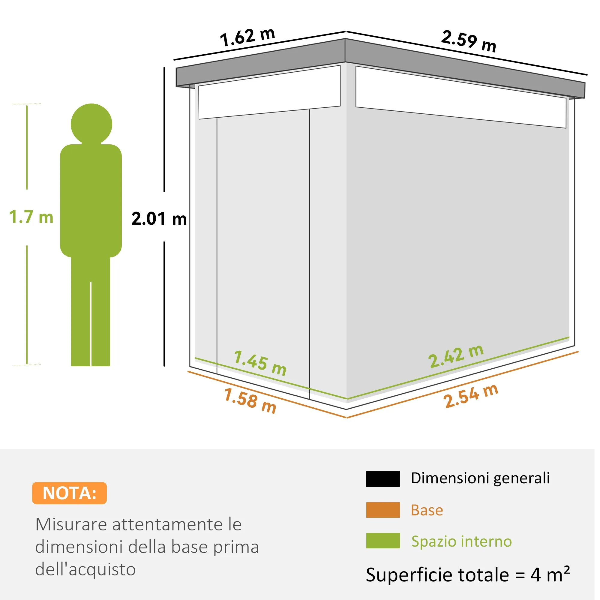 Garden Shed with Acrylic Skylight and Drainage Holes, Steel, 162x259x201 cm, Dark Grey - Image 3