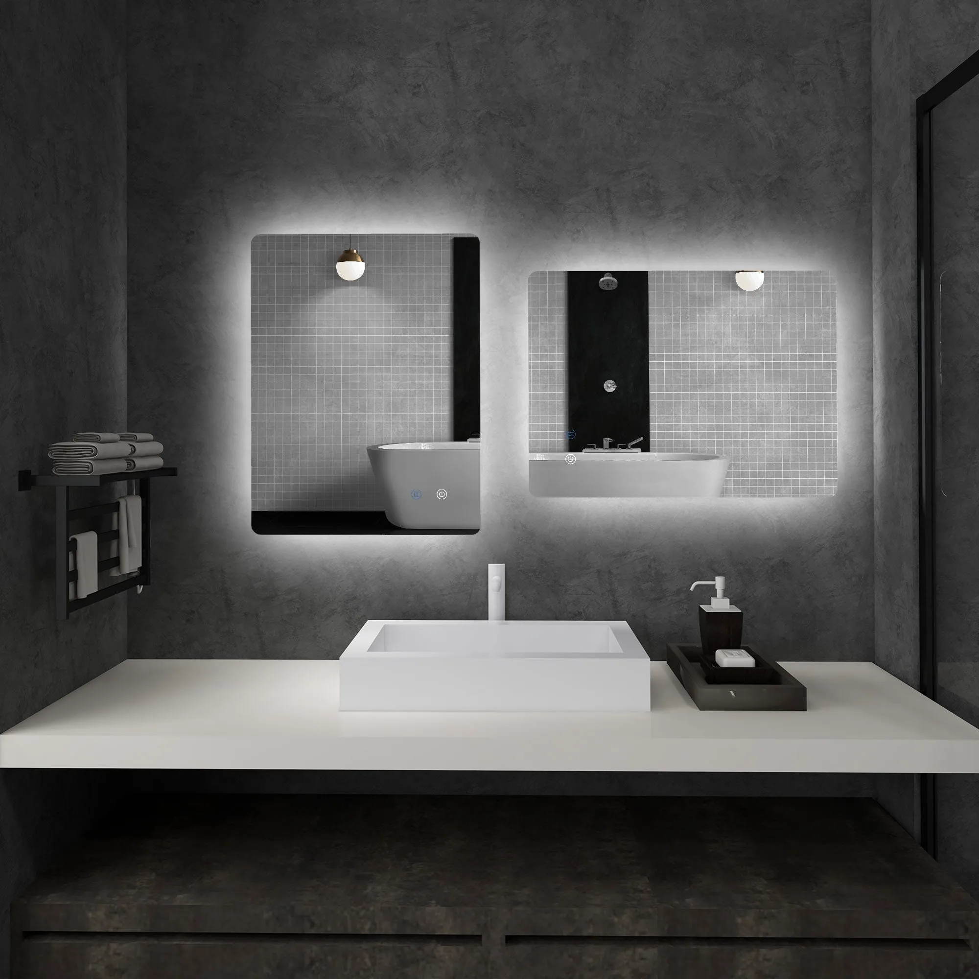 Bathroom Mirror with Adjustable LED Lights, Touch Switches and Anti-Fog Function, 70x50 cm - Image 2