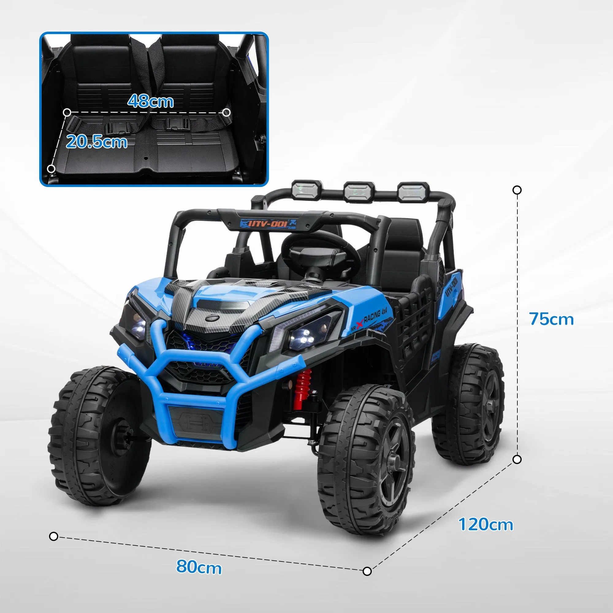 24V 2-Seater Electric Ride-On Car for Kids with Remote Control and 3 Speeds, Ages 3-8 Years, Blue - Image 3