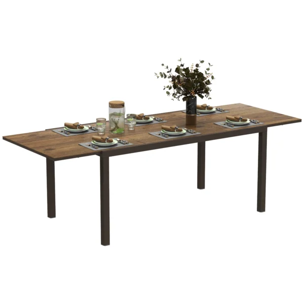 Extendable Garden Table 160-240 cm for 6-8 People Rectangular in Steel and Aluminum, Wood Effect